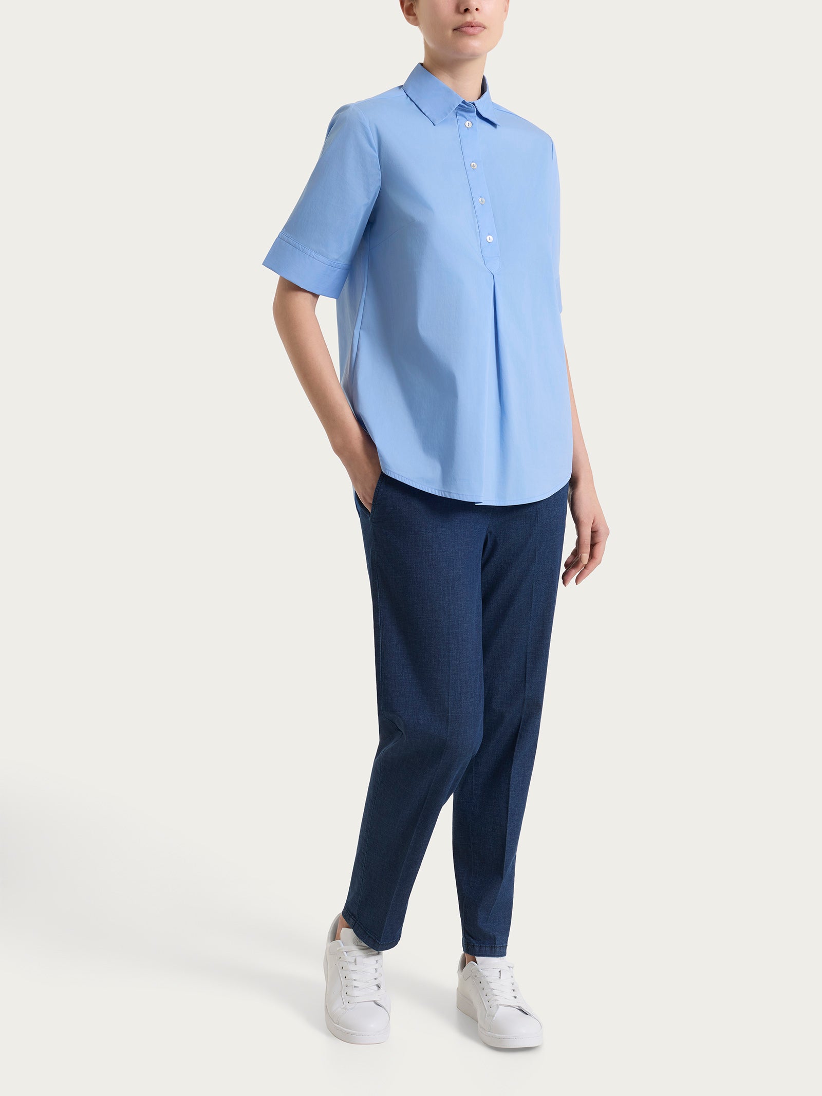 Ragno Camicia Collo Serafino Poplin Cotone Bel Air Blue