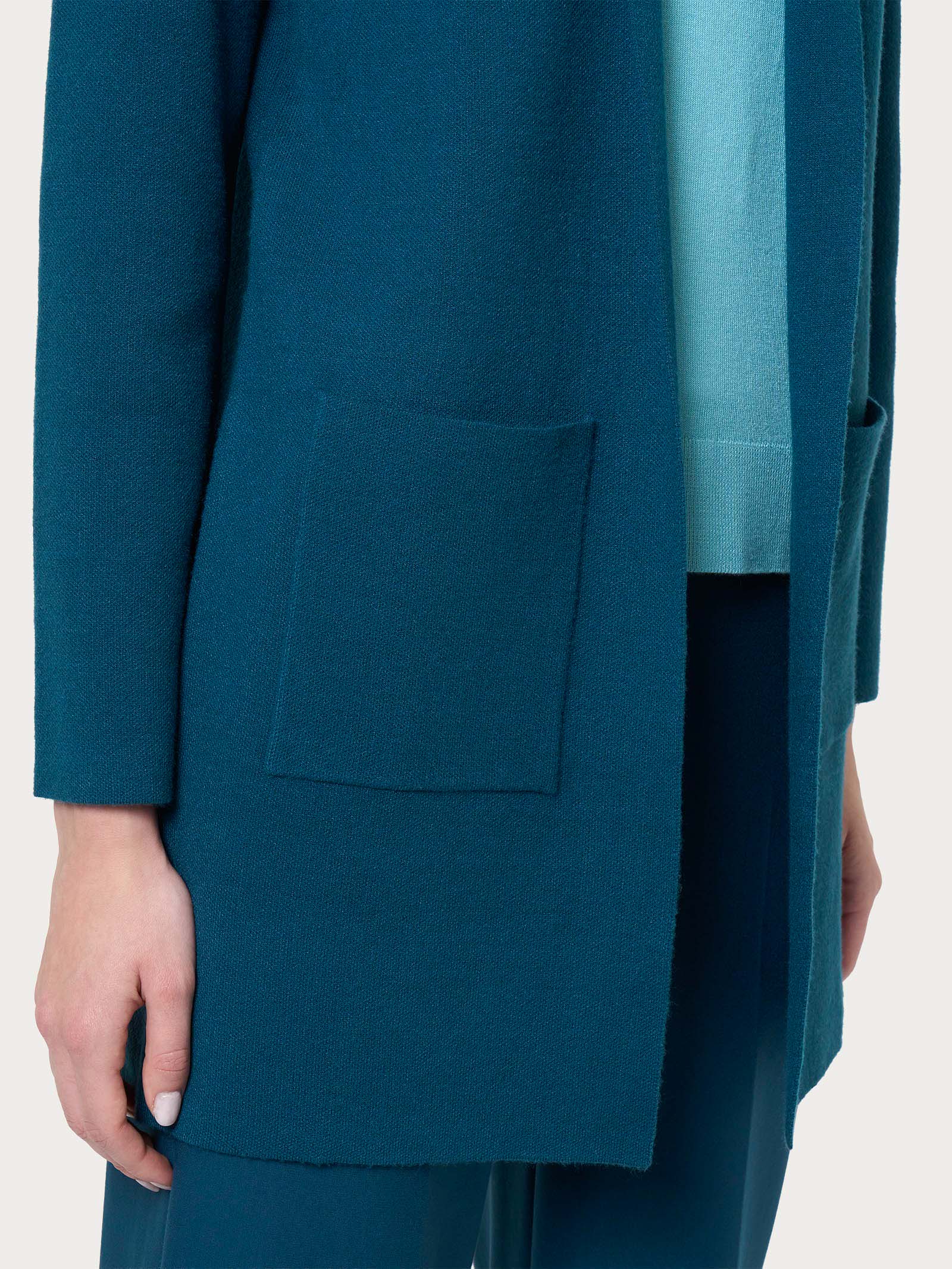 Ragno Super Soft Cardigan Lungo Aperto Blu con Tasche