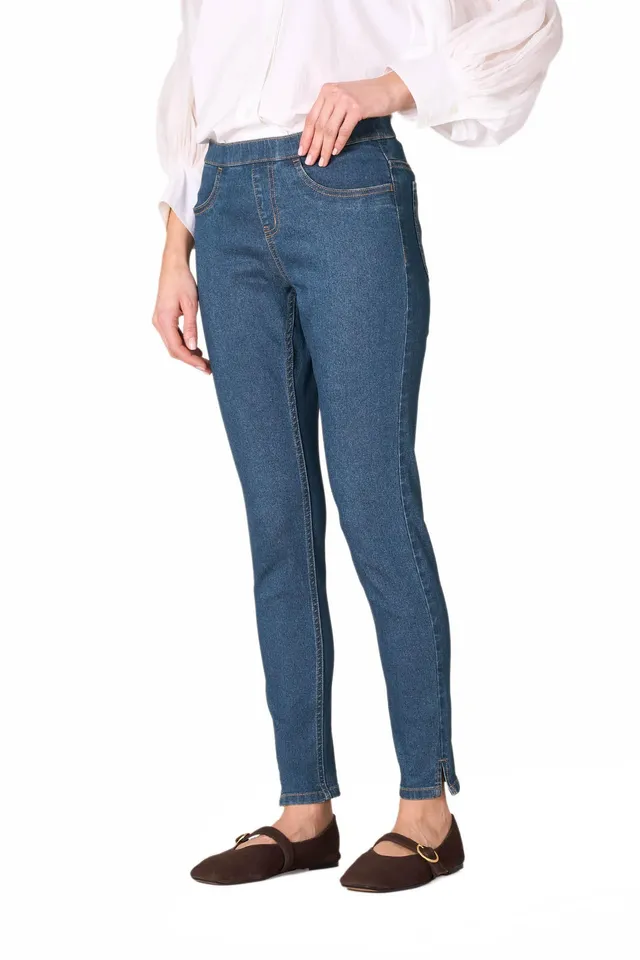 Goldenpoint Jeans Skinny Donna Denim con Spacco Vita Elasticata