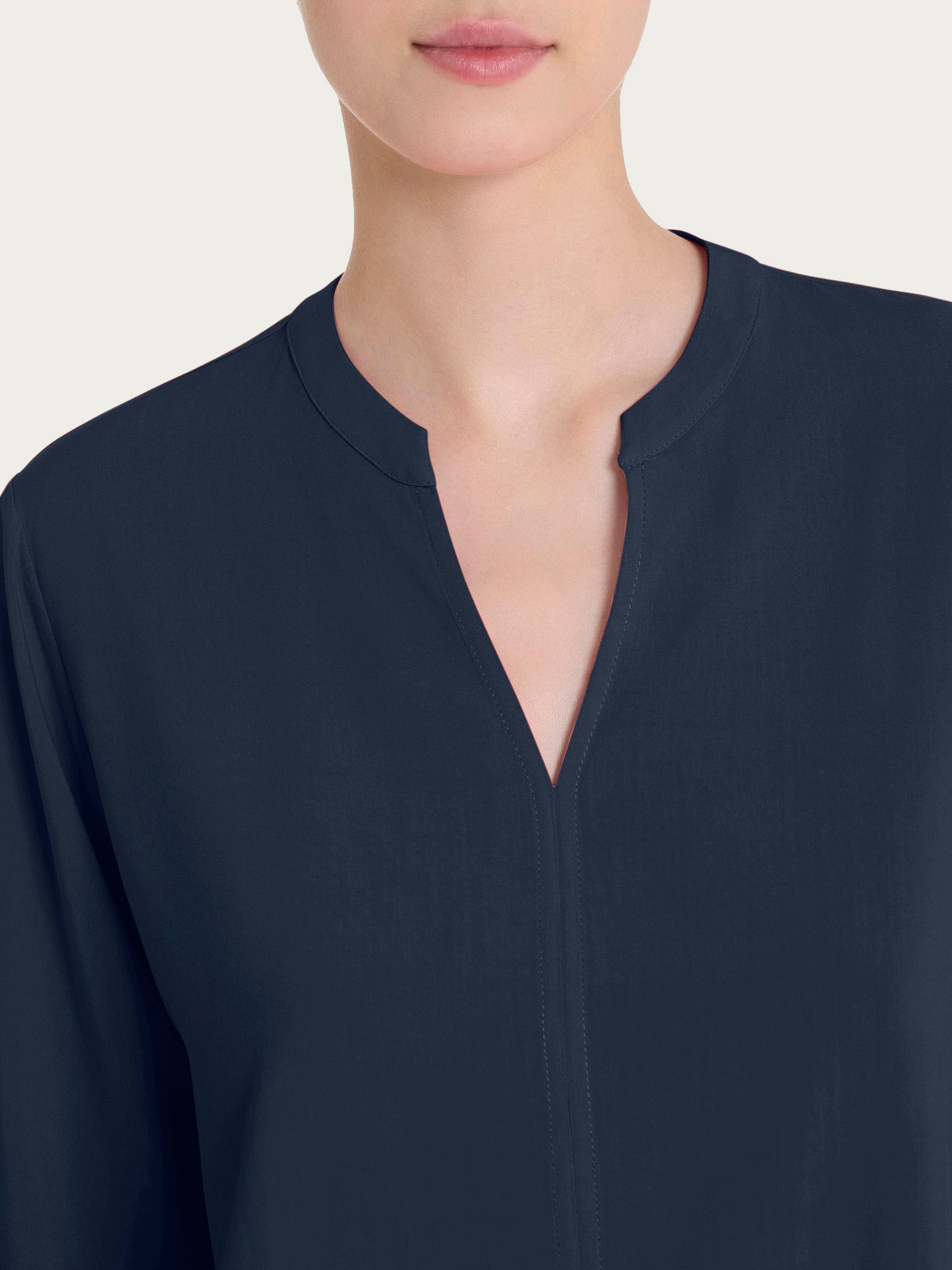 Ragno Blusa collo coreana Ecoseta Bleu manica lunga