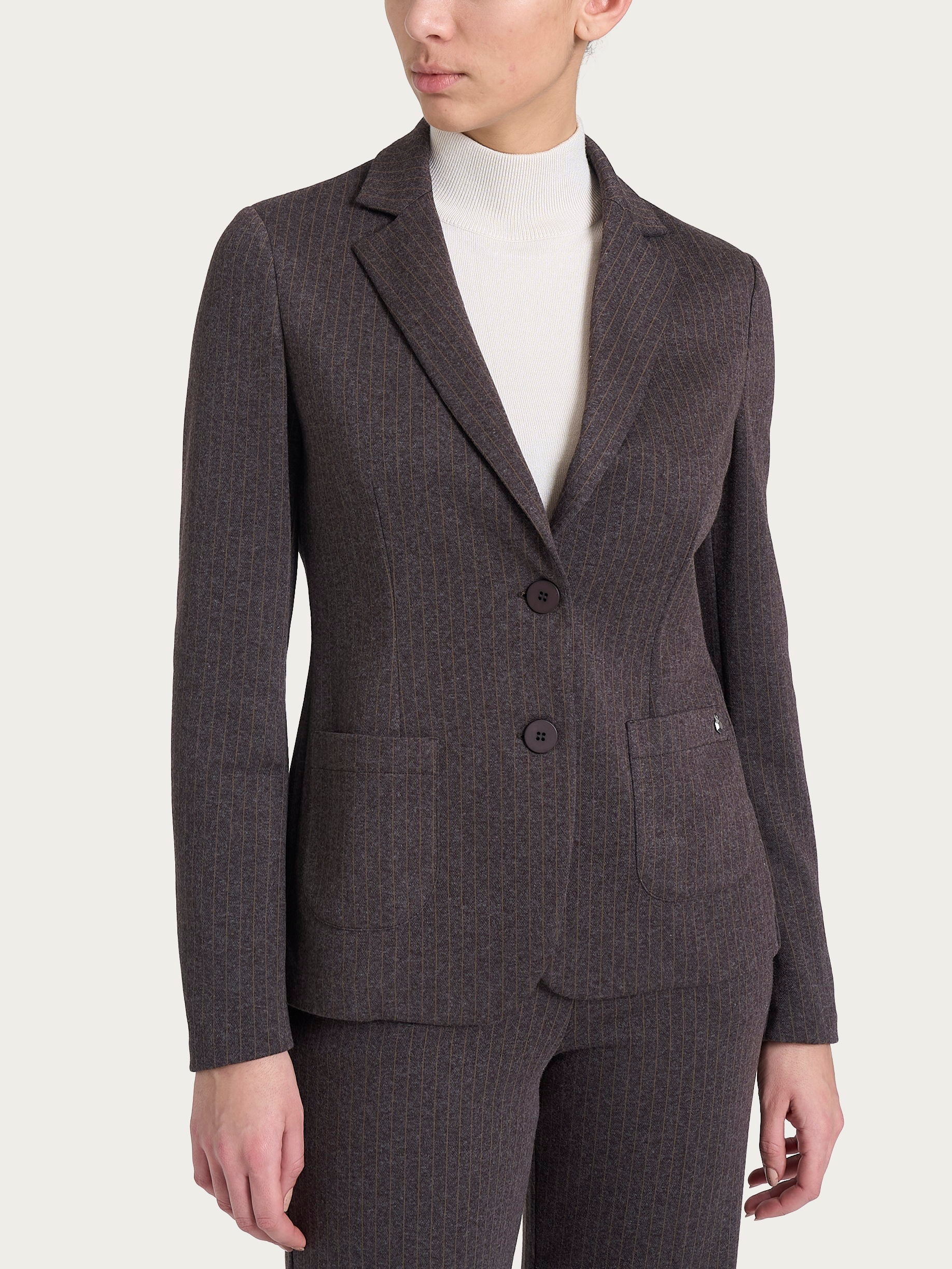 Ragno Compact blazer gessato Eco Jacquard chocolate 2 bottoni