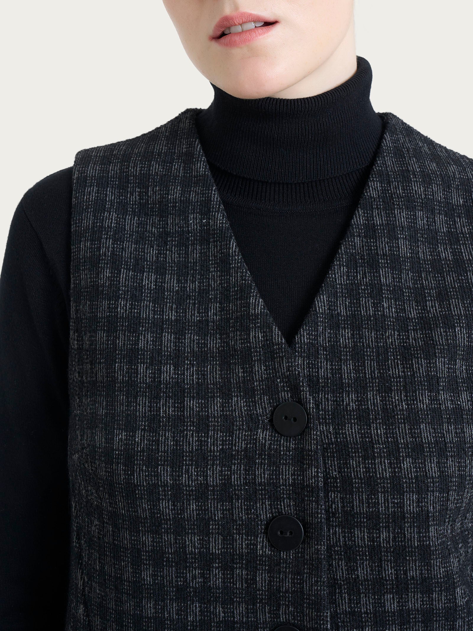 Ragno Eco Jacquard Gilet 4 bottoni fantasia nero check