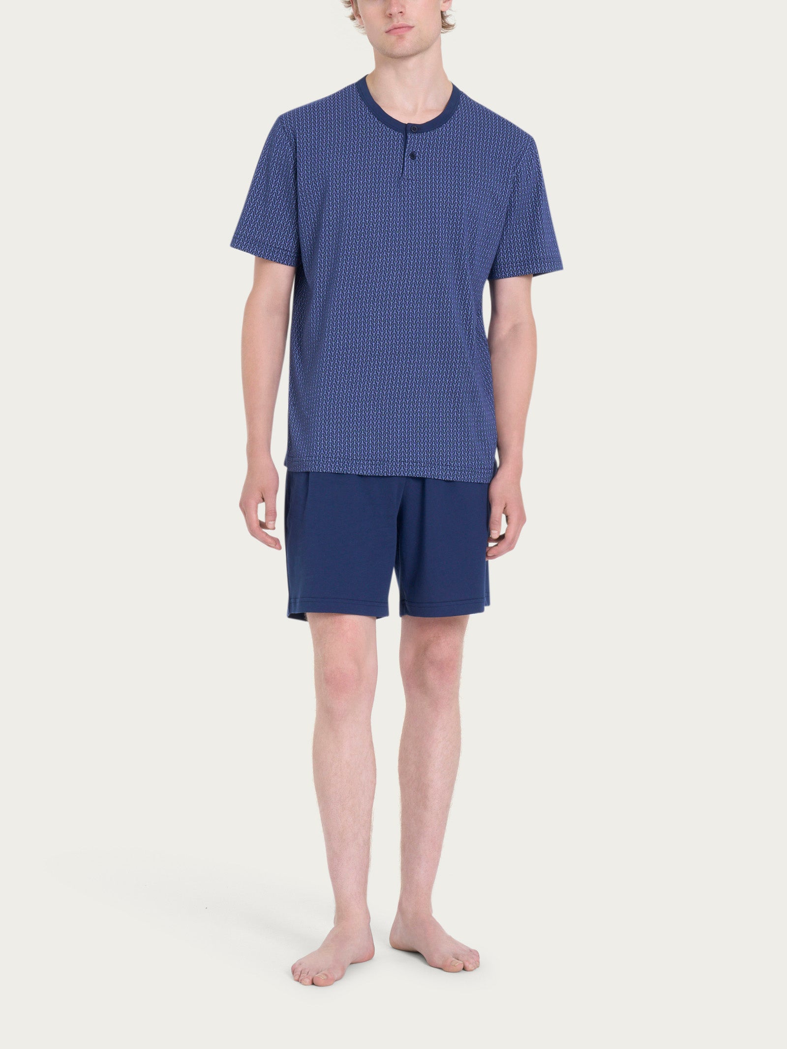 Ragno Pigiama Corto Serafino Jersey Cotone Blu Ancore