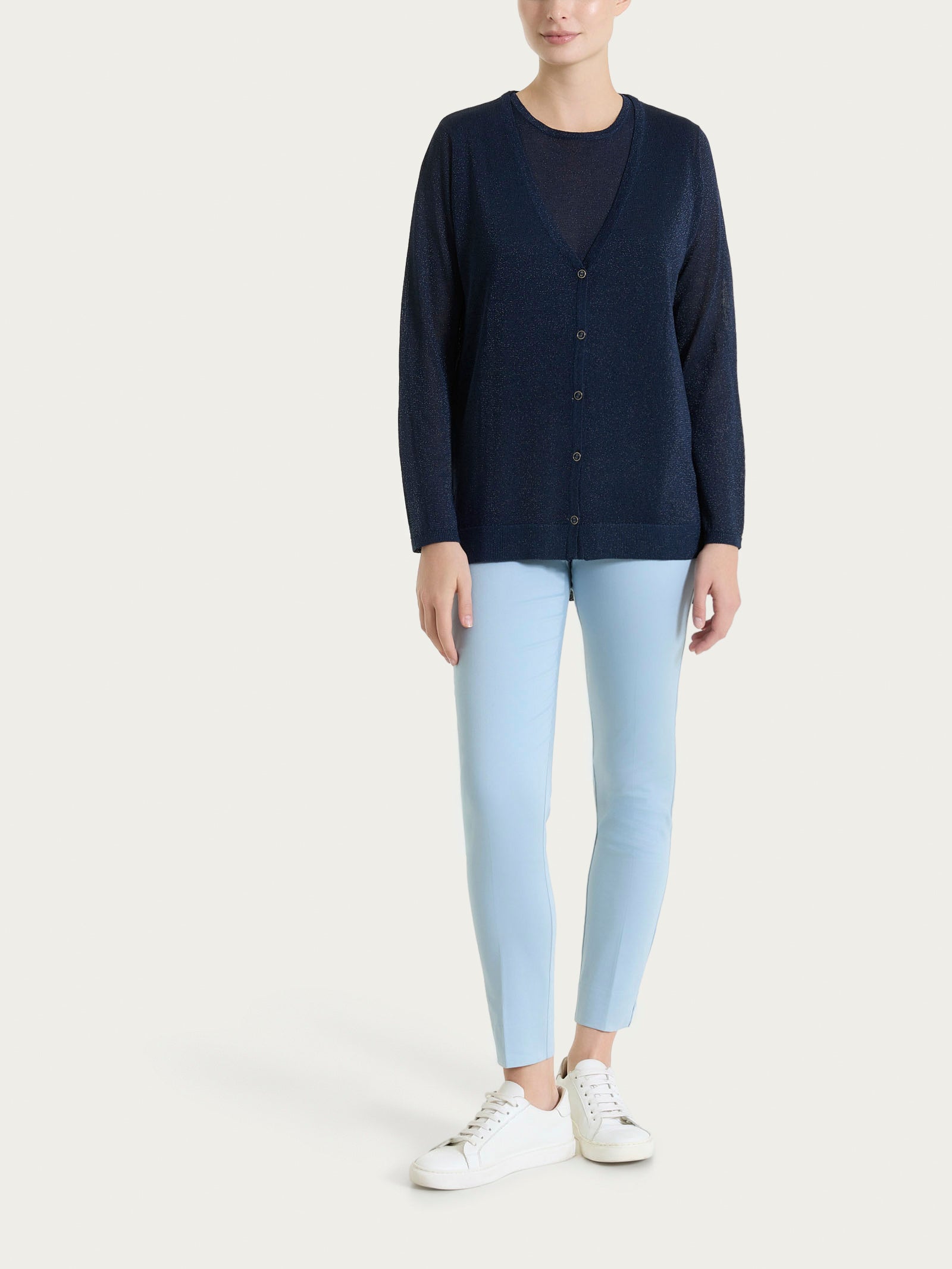Ragno SL Cardigan bottoni crêpe lurex blu bleu