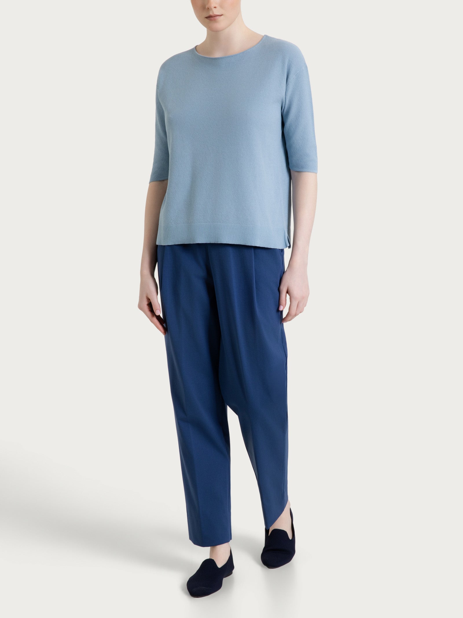 Ragno Puro Cotone maglia girocollo piquet dusty blue