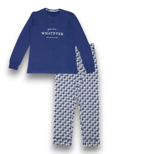 Lady C pigiama donna cotone serafino blu S pied de poule
