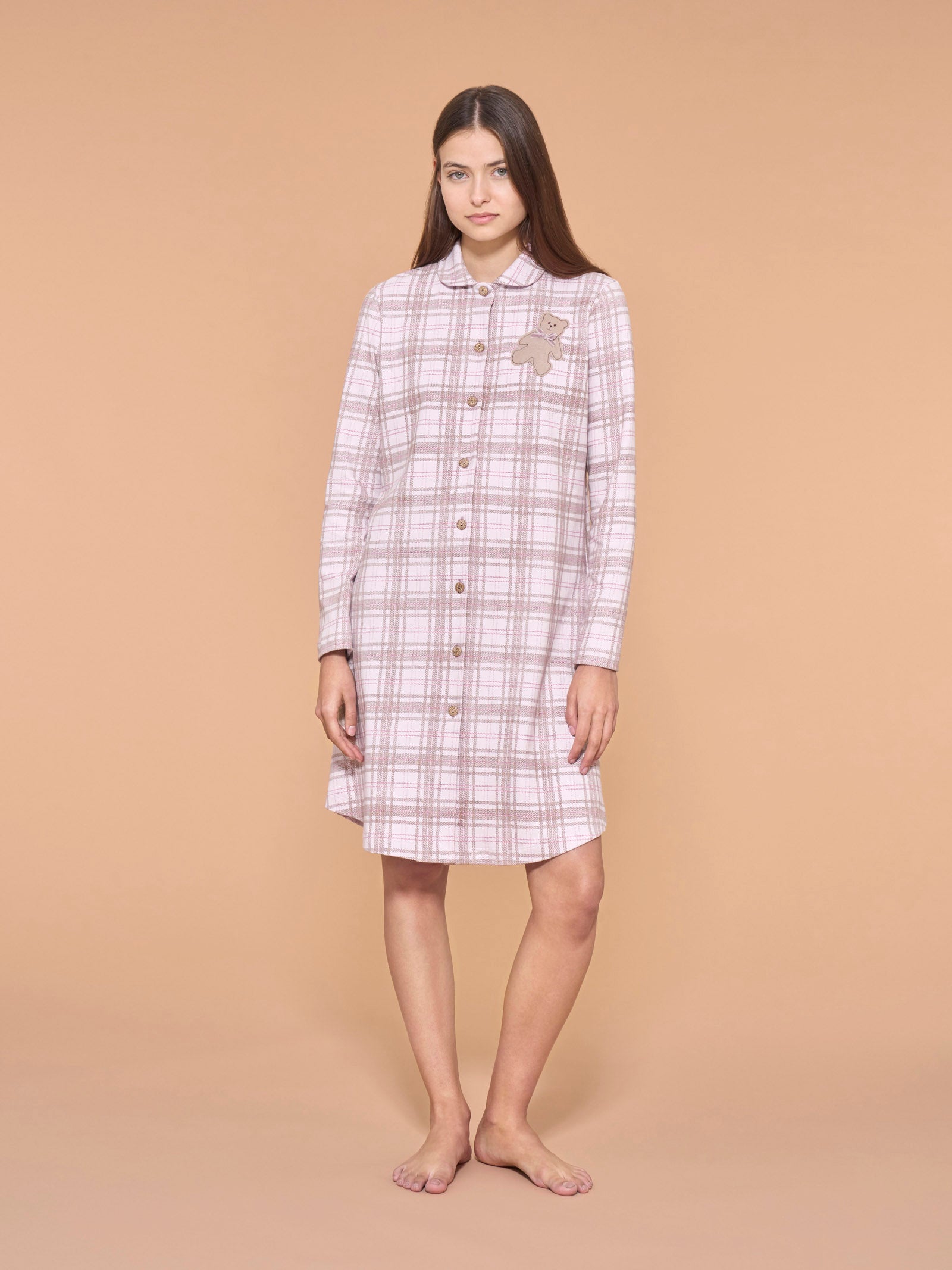 Ragno Sweet Emotion camicia da notte lunga cotone rosa tartan