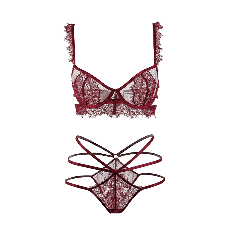 Maria Grazia Severi Strappy Eyelash Lace completino intimo bordeaux pizzo
