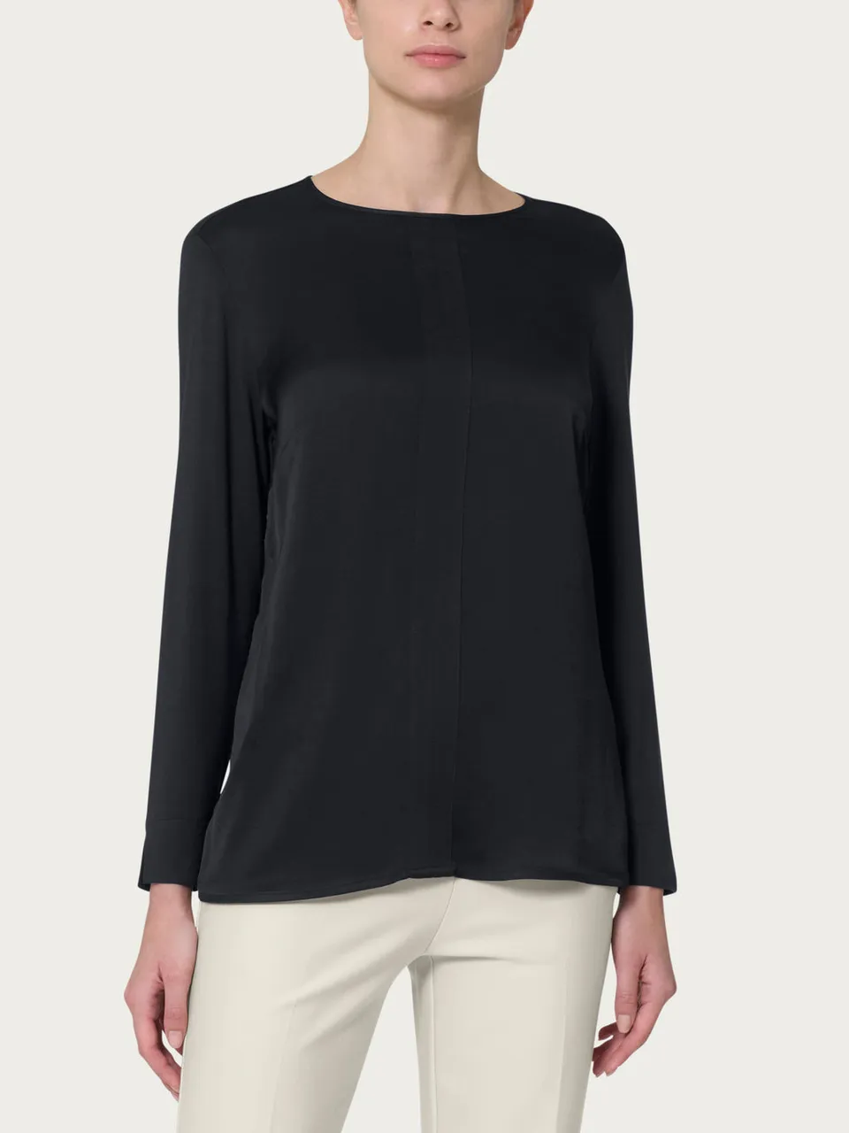 Ragno Viscosa Summer blusa girocollo nera manica lunga viscosa