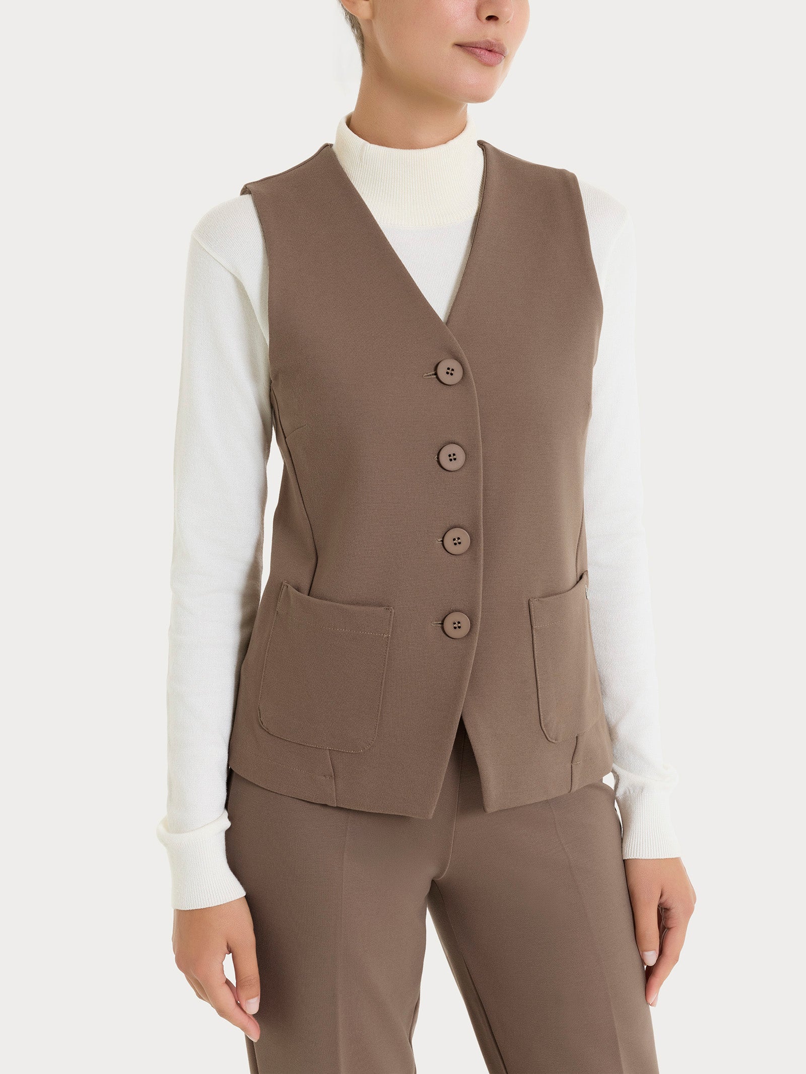 Ragno Cashmere Compact gilet 4 bottoni Pine Bark donna