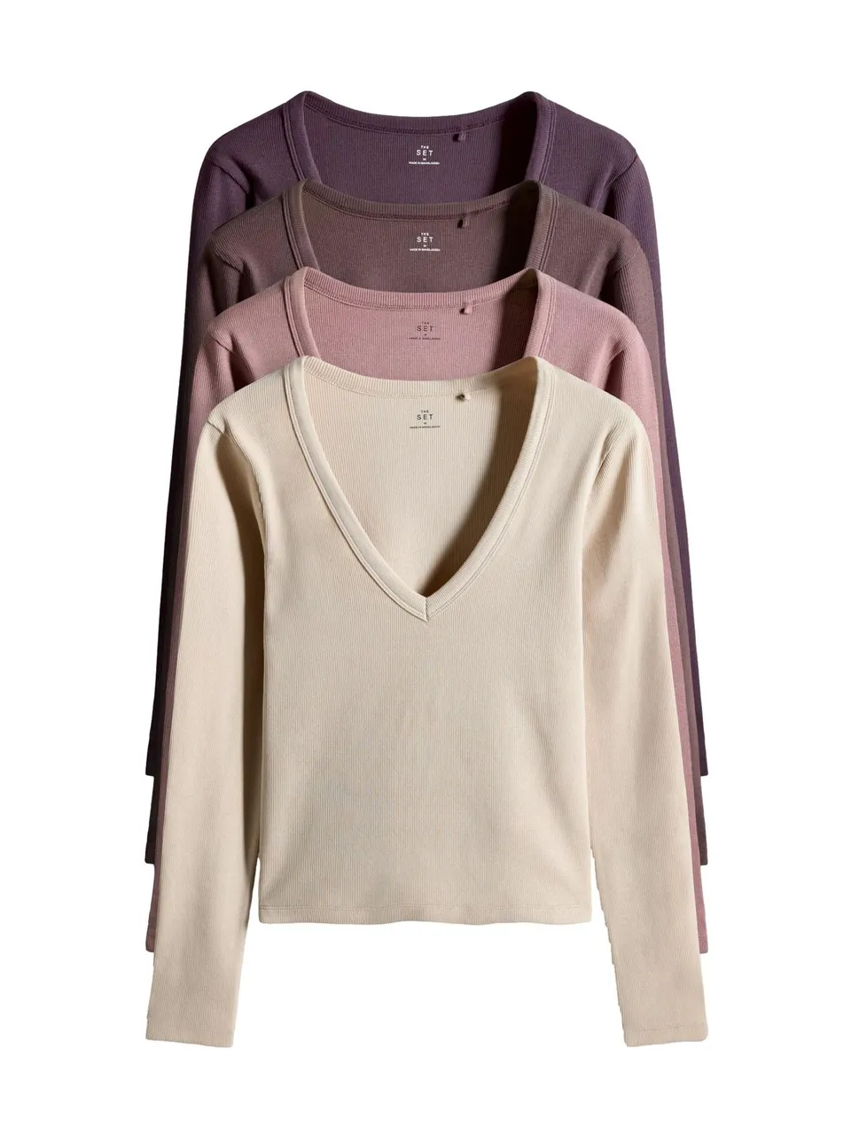 Next The Set Maglia coste scollo V manica lunga 4 pezzi XL