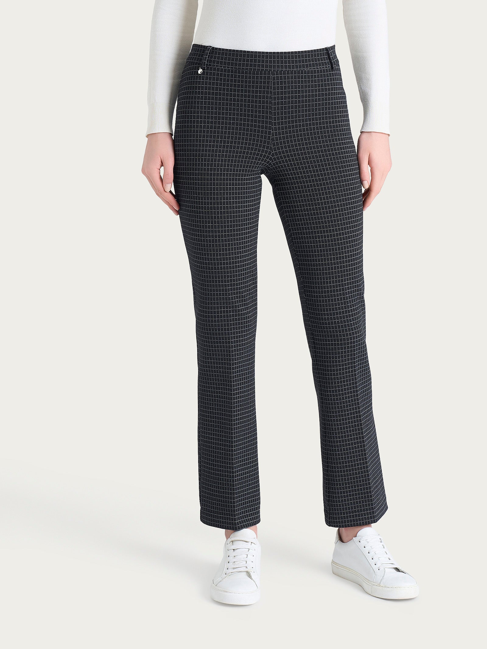 Ragno Eco Jacquard Pantalone Flare Check Nero elasticizzato