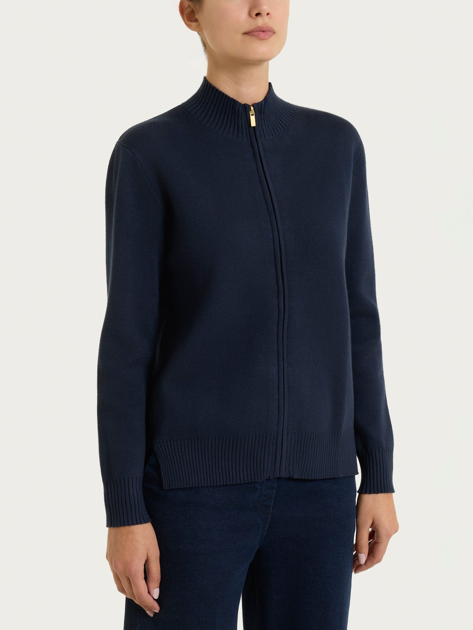 Ragno Super Soft Cardigan Zip Asimmetrico Viscosa Bleu