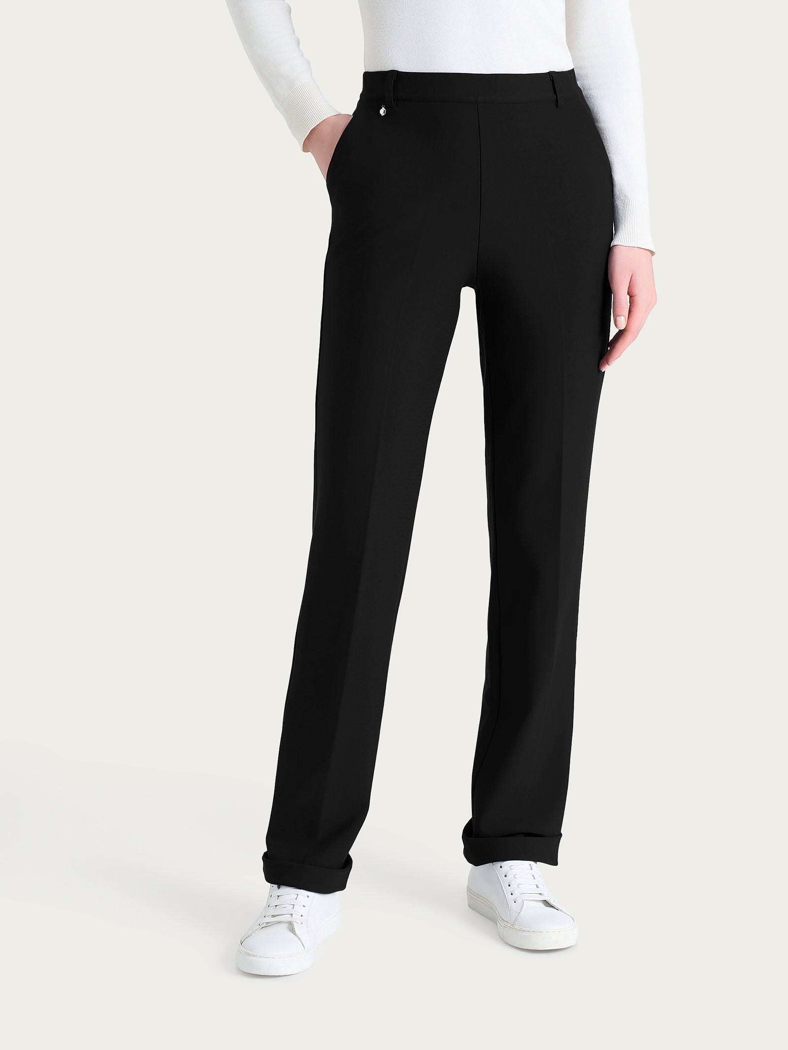 Ragno Compact pantalone ampio tasche nero gamba larga