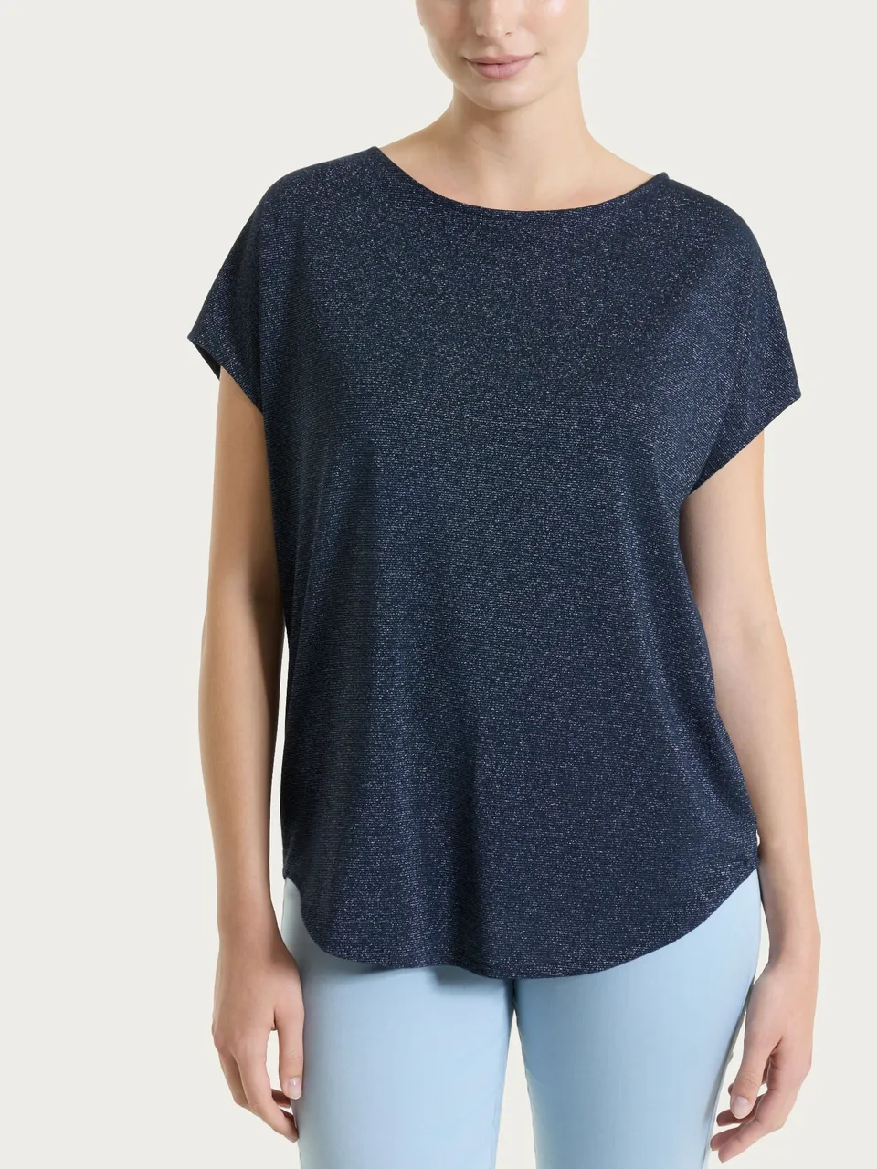 Ragno Summer Light maglietta kimono righe Bleu lurex