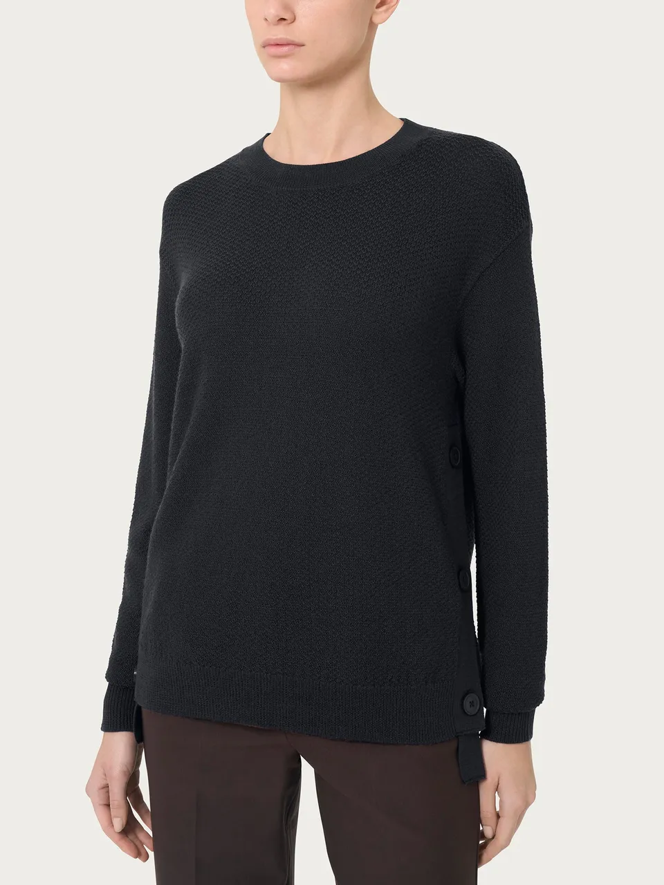 Ragno Merino Soft Pullover Girocollo Nero Bottoni