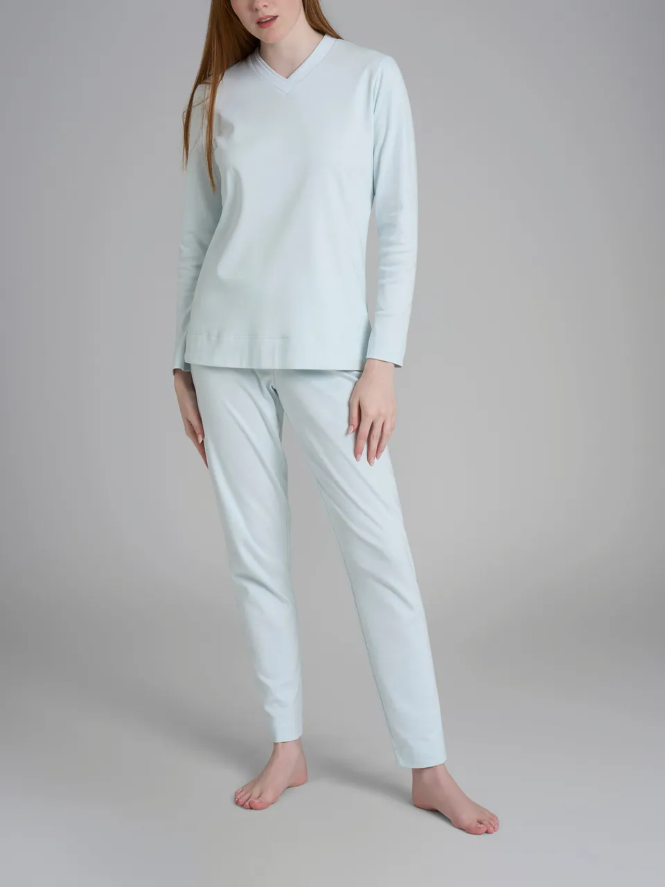 Ragno Pigiama Scollo V Wan Blue Cotone Interlock Donna