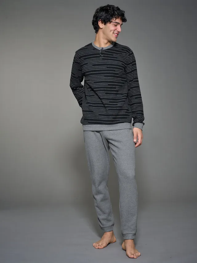 Ragno Sport Pigiama Lungo Serafino Cotone a Righe Fucile Mel.