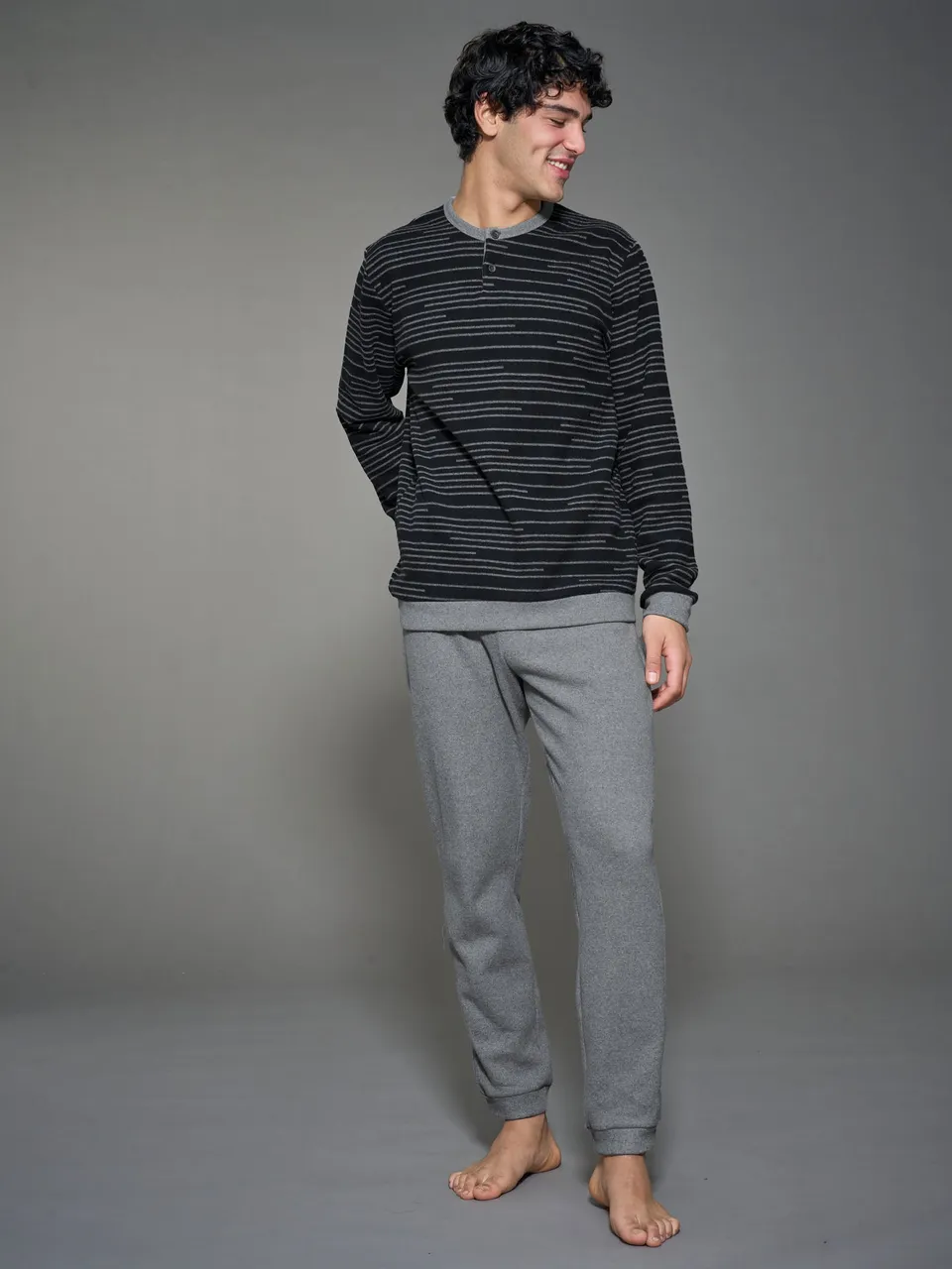 Ragno Sport Pigiama Lungo Serafino Cotone a Righe Fucile Mel.