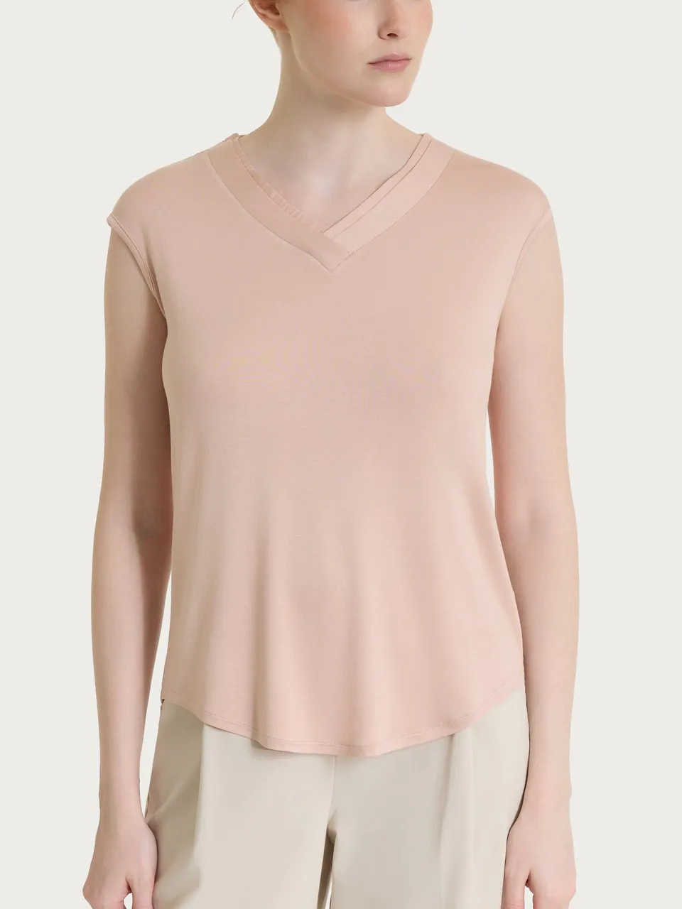 Ragno Viscosa Summer maglietta scollo V incrociato Cameo Rose fresca