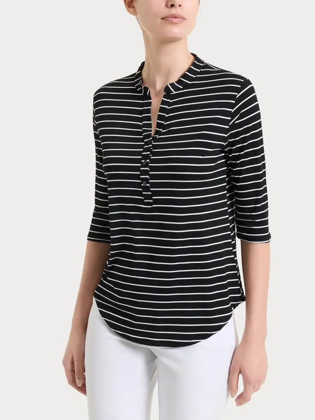 Ragno Summer Light maglietta righe serafino nero viscosa elasticizzata