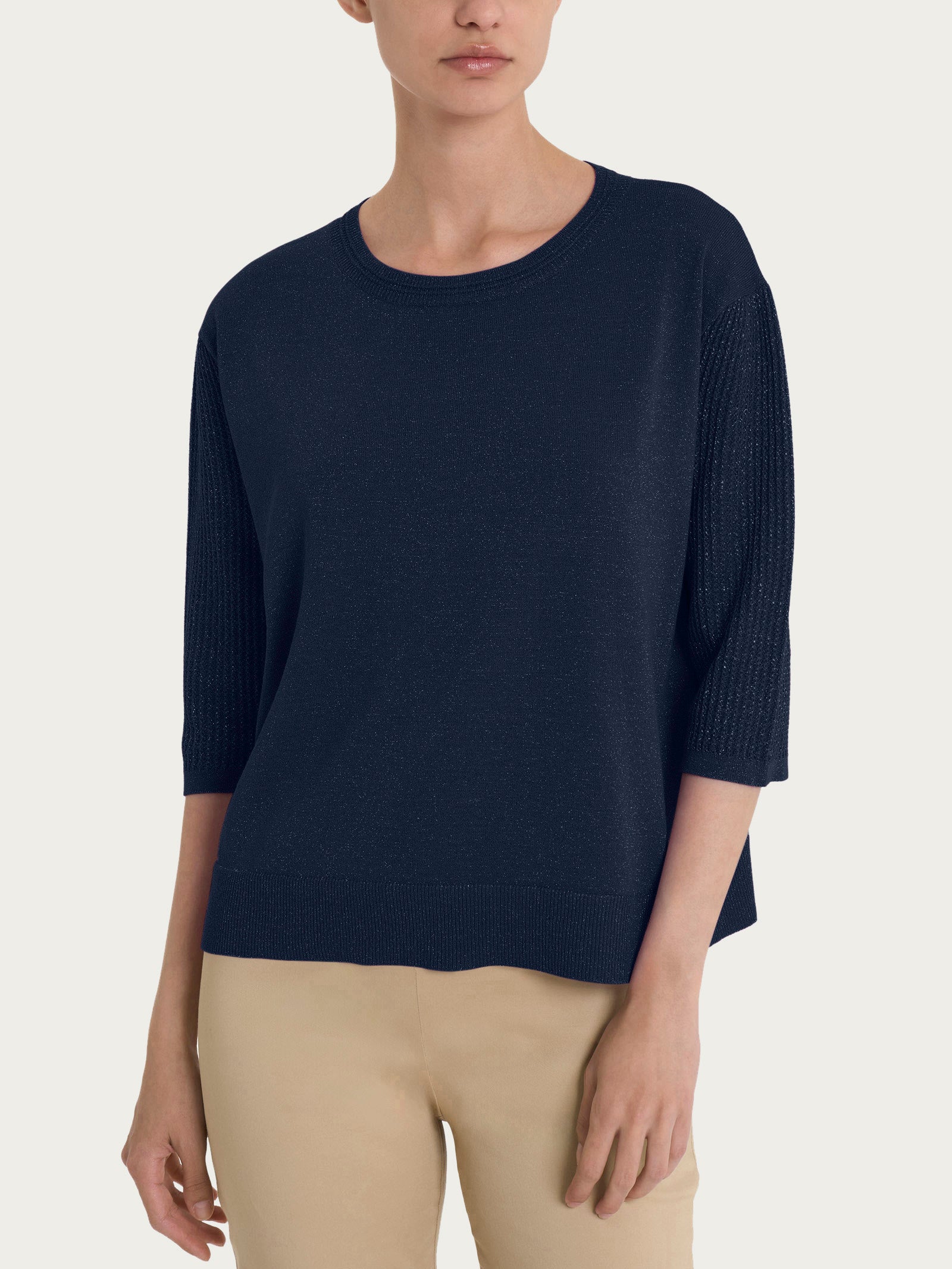 Ragno Crêpe Lurex maglia barchetta Bleu