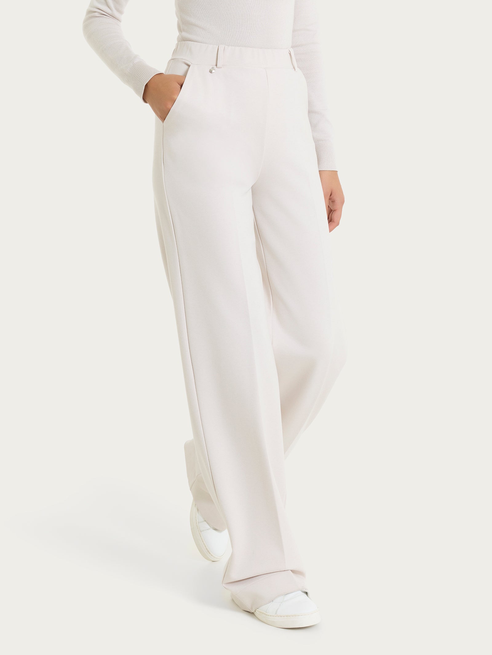 Ragno Cashmere Compact pantalone palazzo Champignon con tasche
