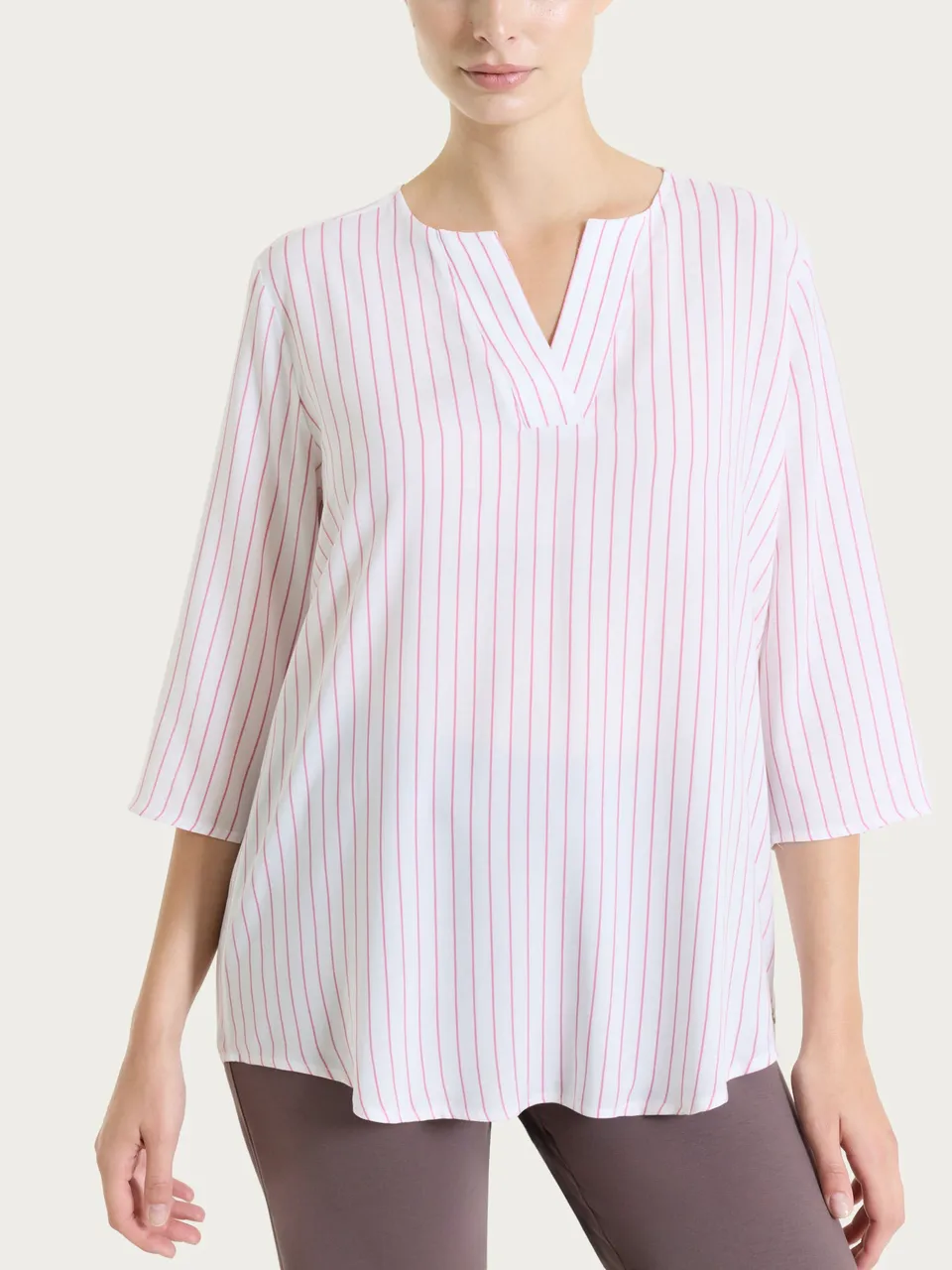 Ragno EcoSeta Righe Blusa Rosa Manica 3/4