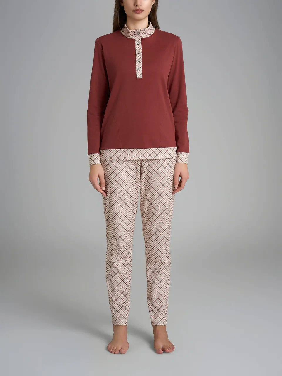 Ragno Pigiama Lupetto Cotone Donna Rosso Tartan