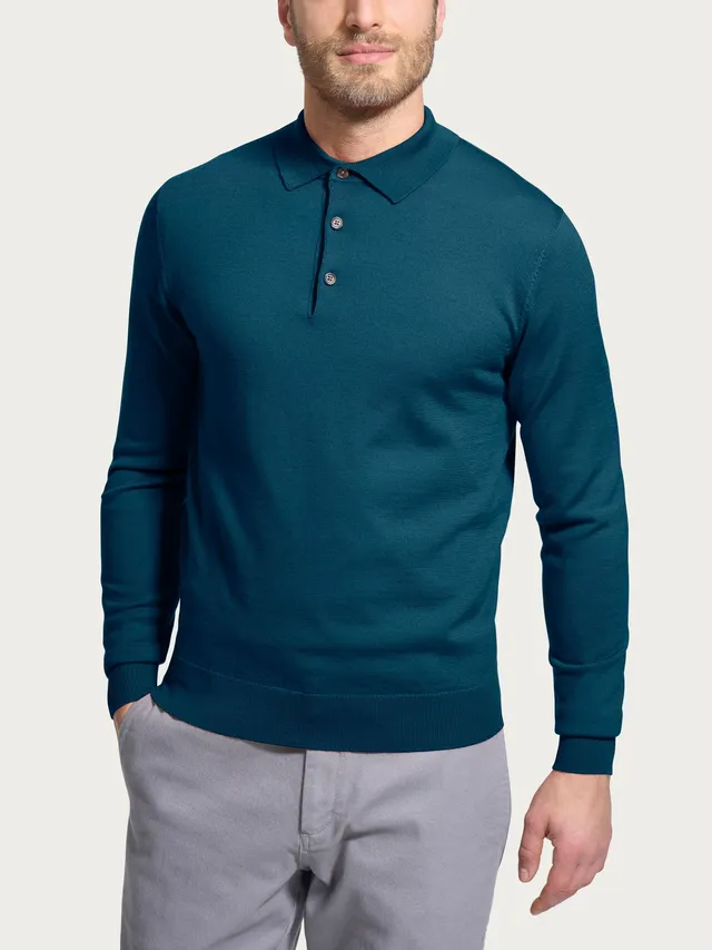 Ragno Merino Soft polo manica lunga lana reflecting pond pura