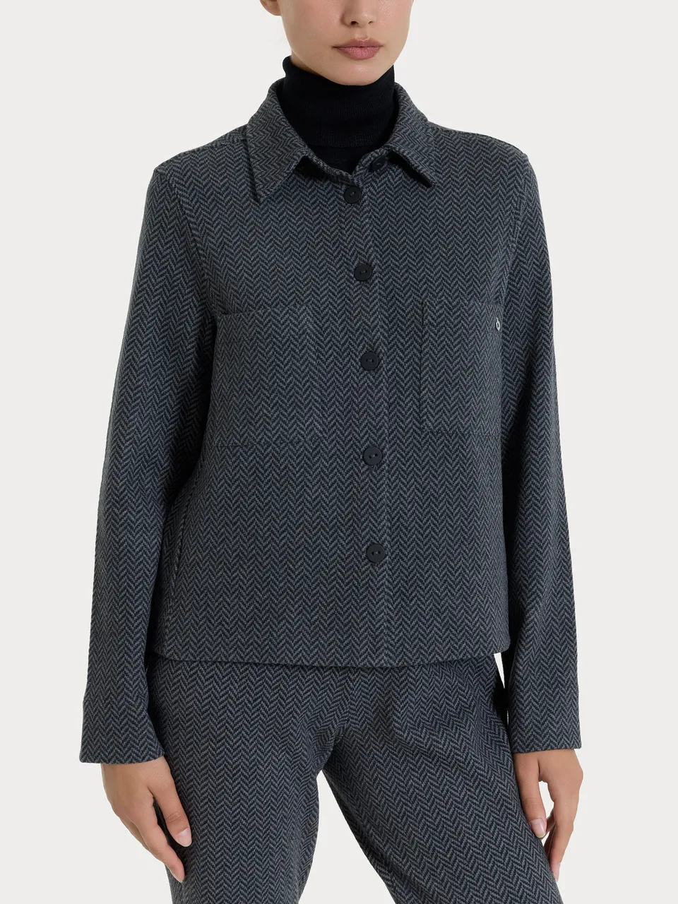 Ragno Eco Jacquard Giacca Shacket Donna Oscuro Spigato