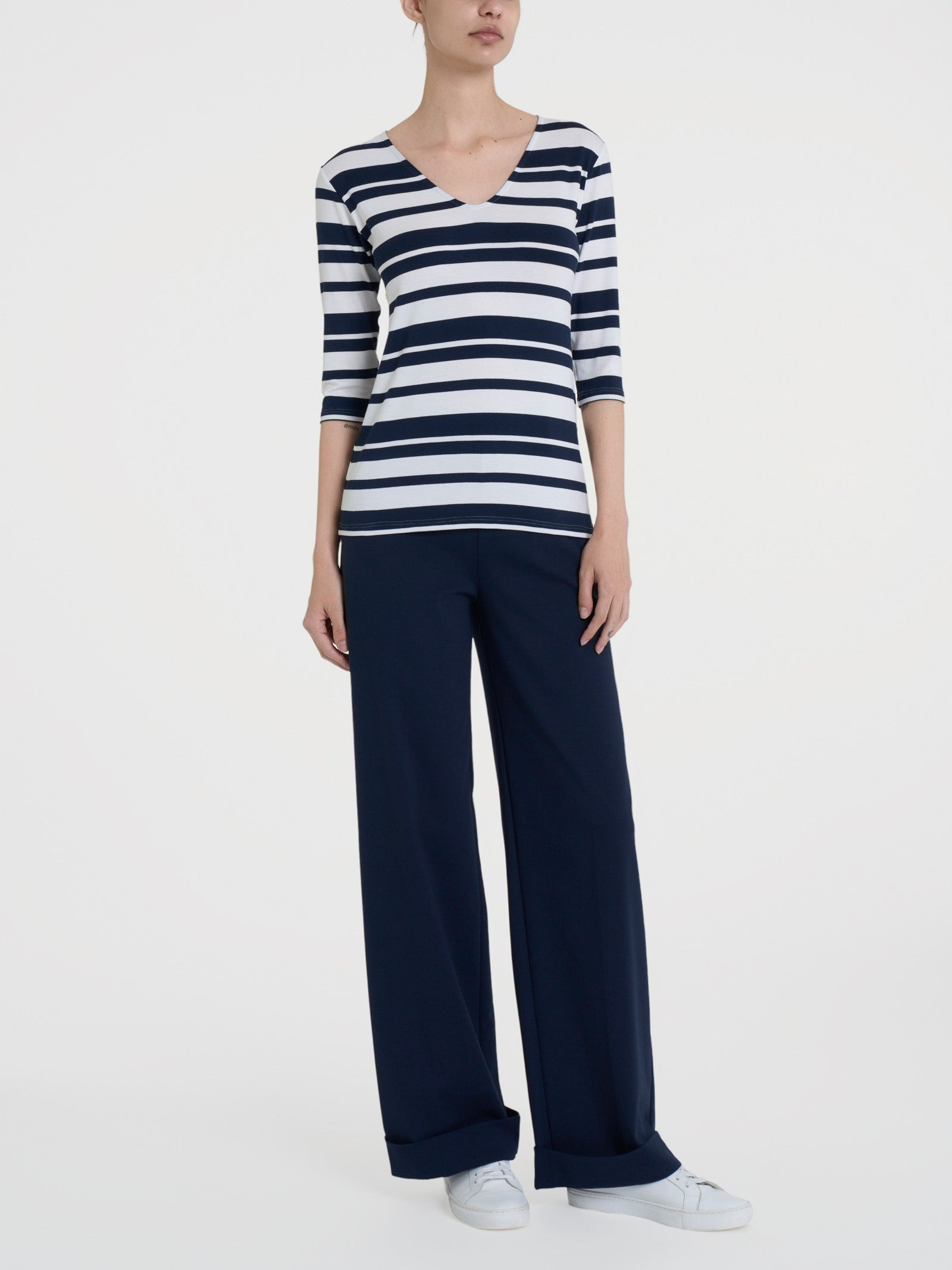 Ragno Viscosa Summer maglietta scollo V bleu righe skinny