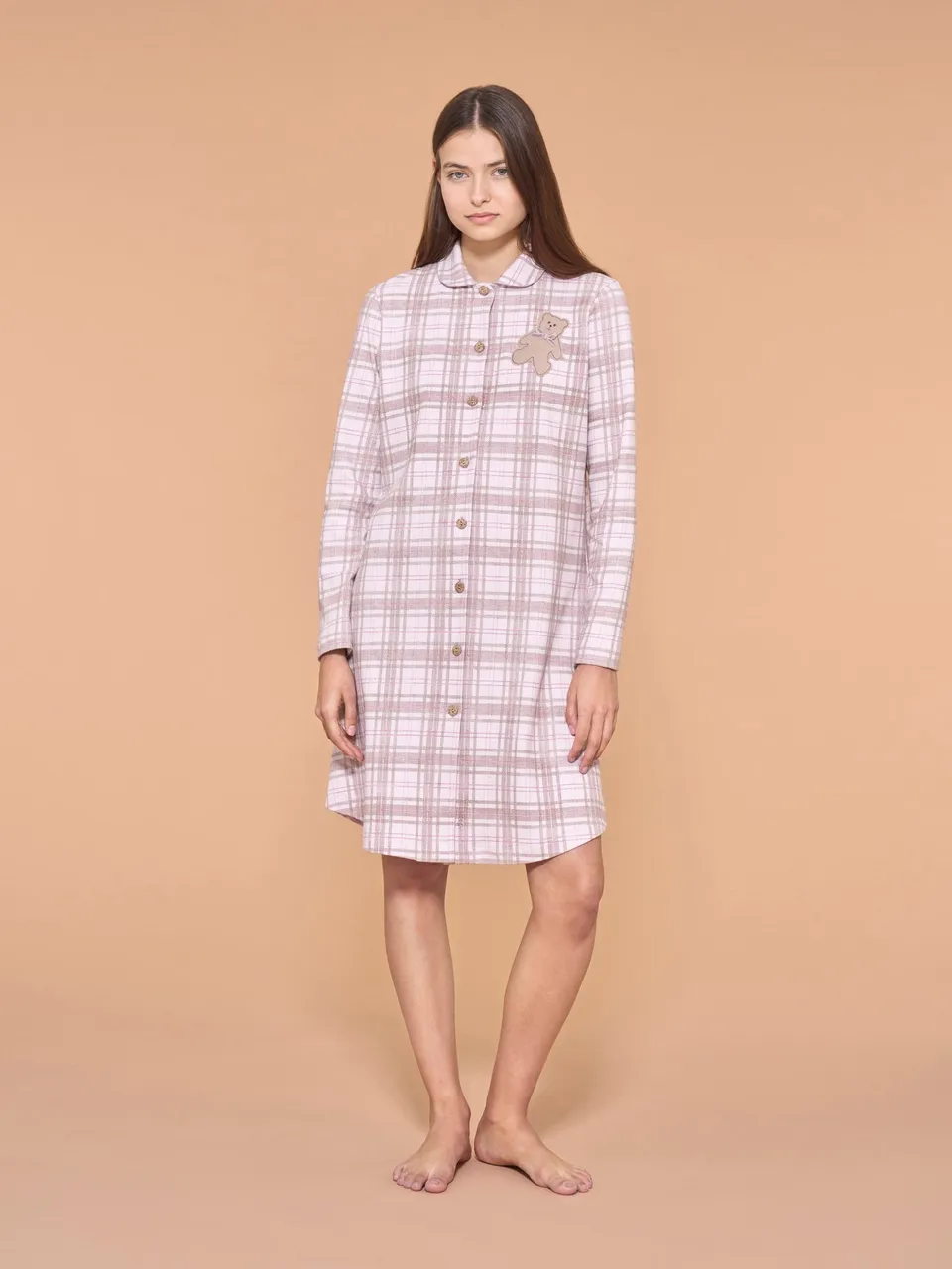 Ragno Sweet Emotion camicia da notte lunga cotone rosa tartan