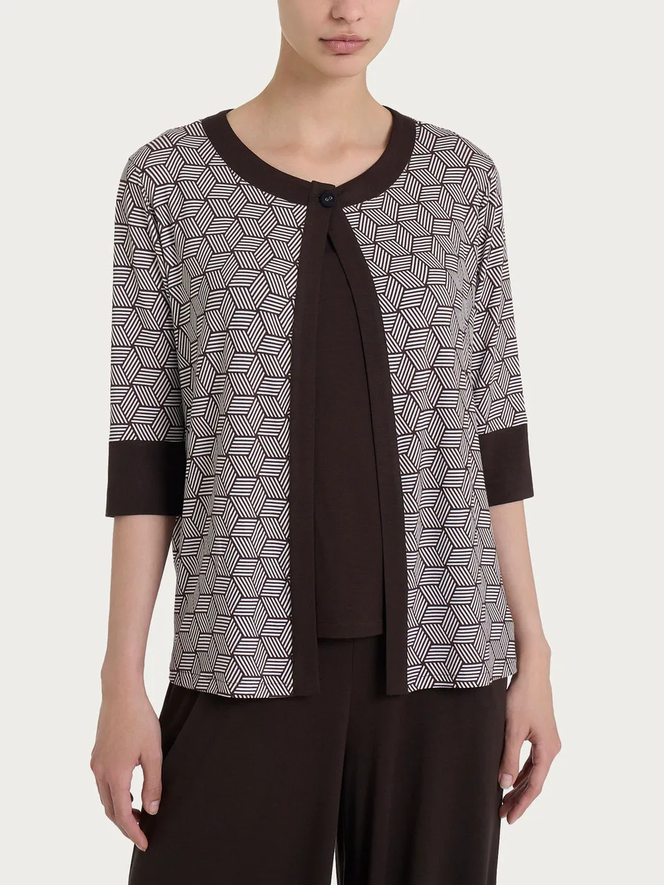 Ragno Cardigan Corto Viscosa Fantasia Cubi Blu
