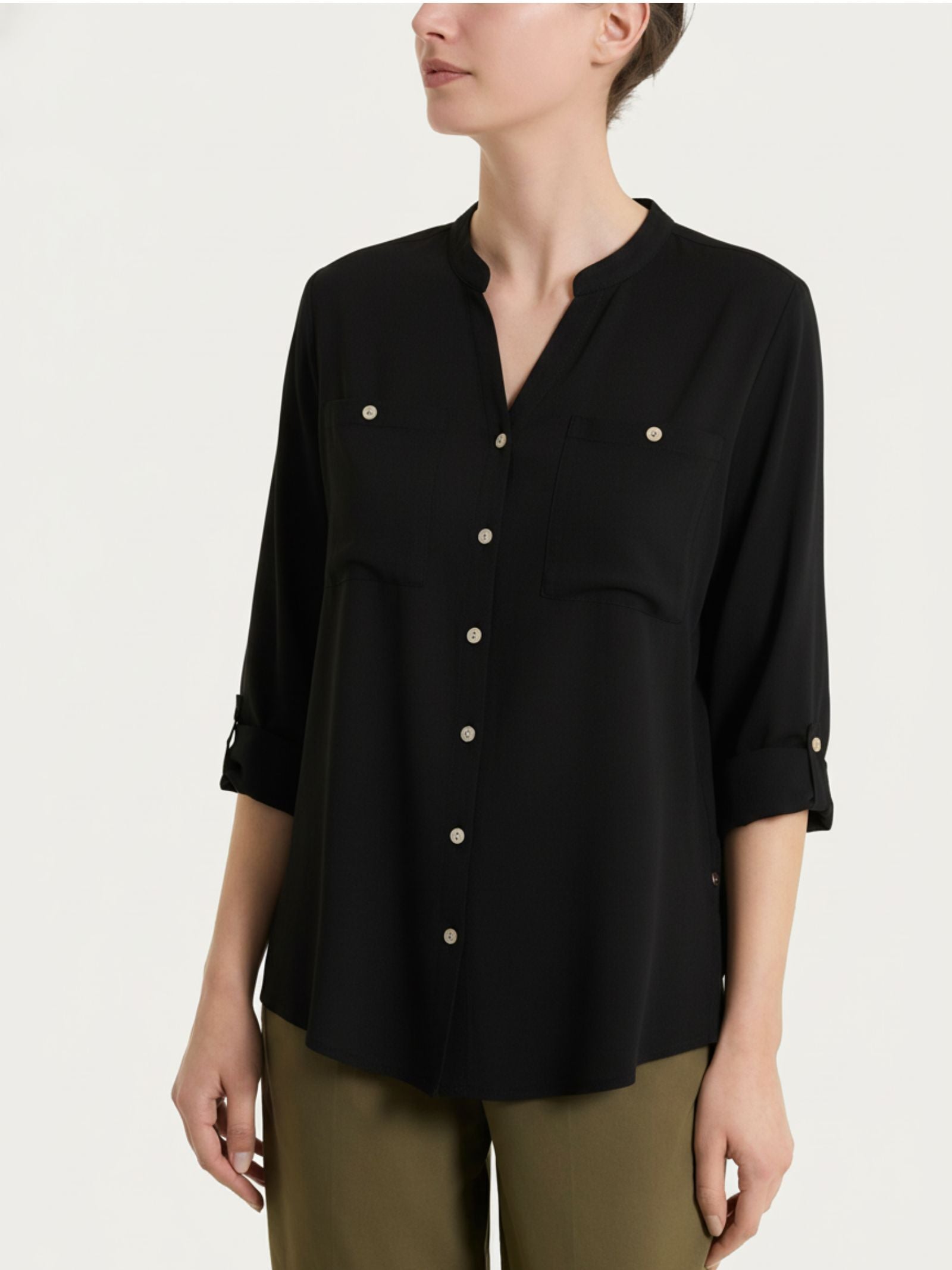 Ragno Voile Stretch camicia viscosa nera Nero