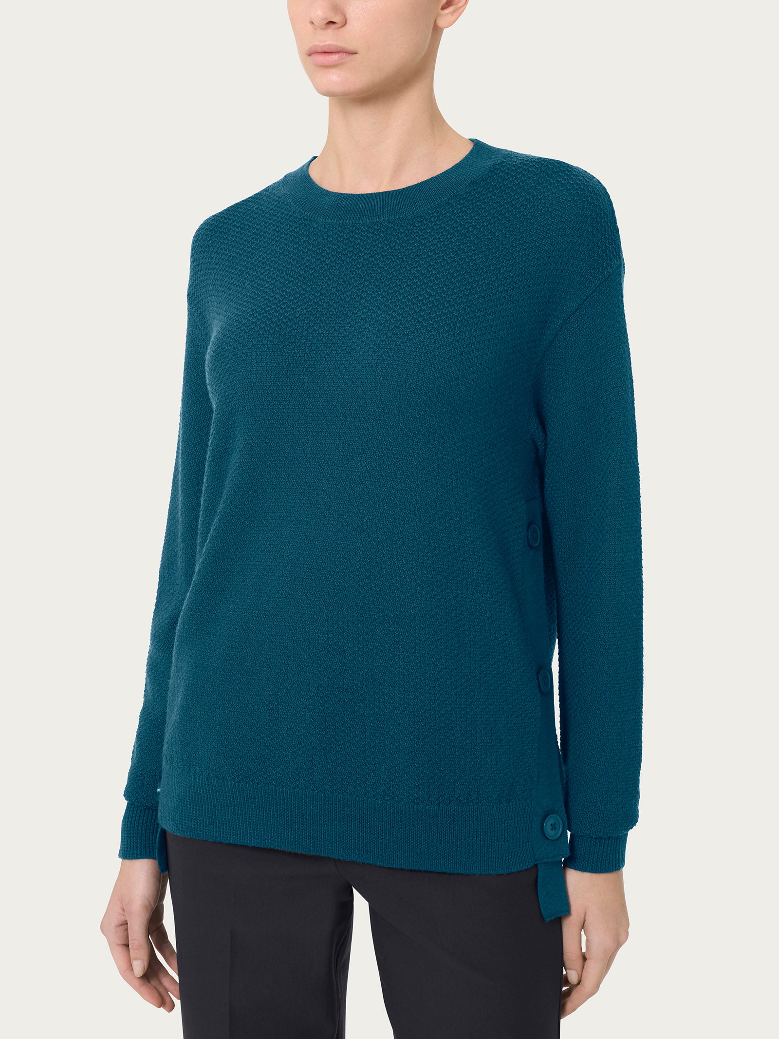 Ragno Merino Soft Pullover Girocollo Bottoni Blu Lana