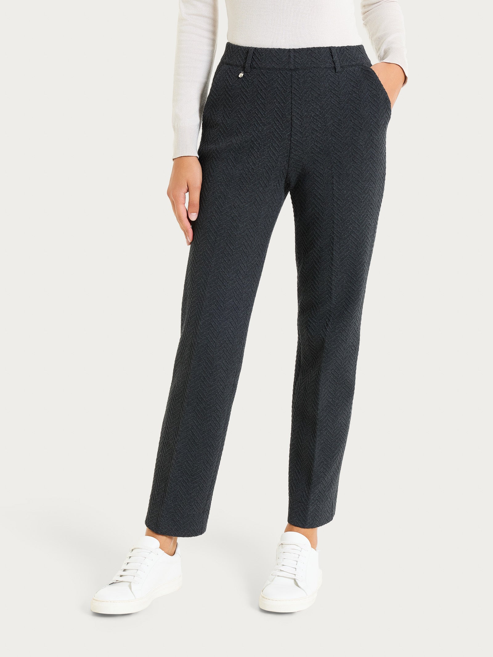 Ragno Eco Jacquard Oscuro pantalone dritto donna nero