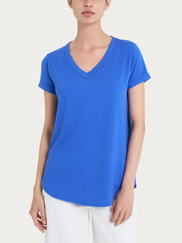 Ragno Slub Maglietta Donna Dazzling Blue scollo a V cotone