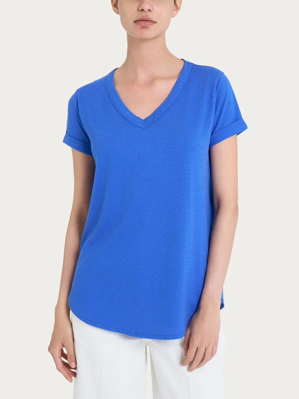 Ragno Slub Maglietta Donna Dazzling Blue scollo a V cotone