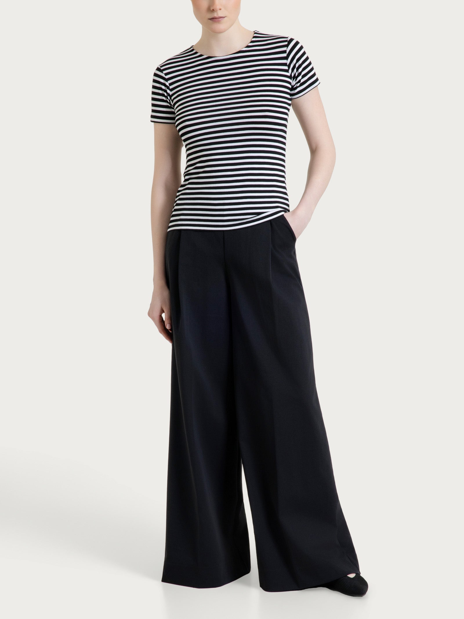 Ragno Viscosa Summer Maglietta Riga Nero aderente
