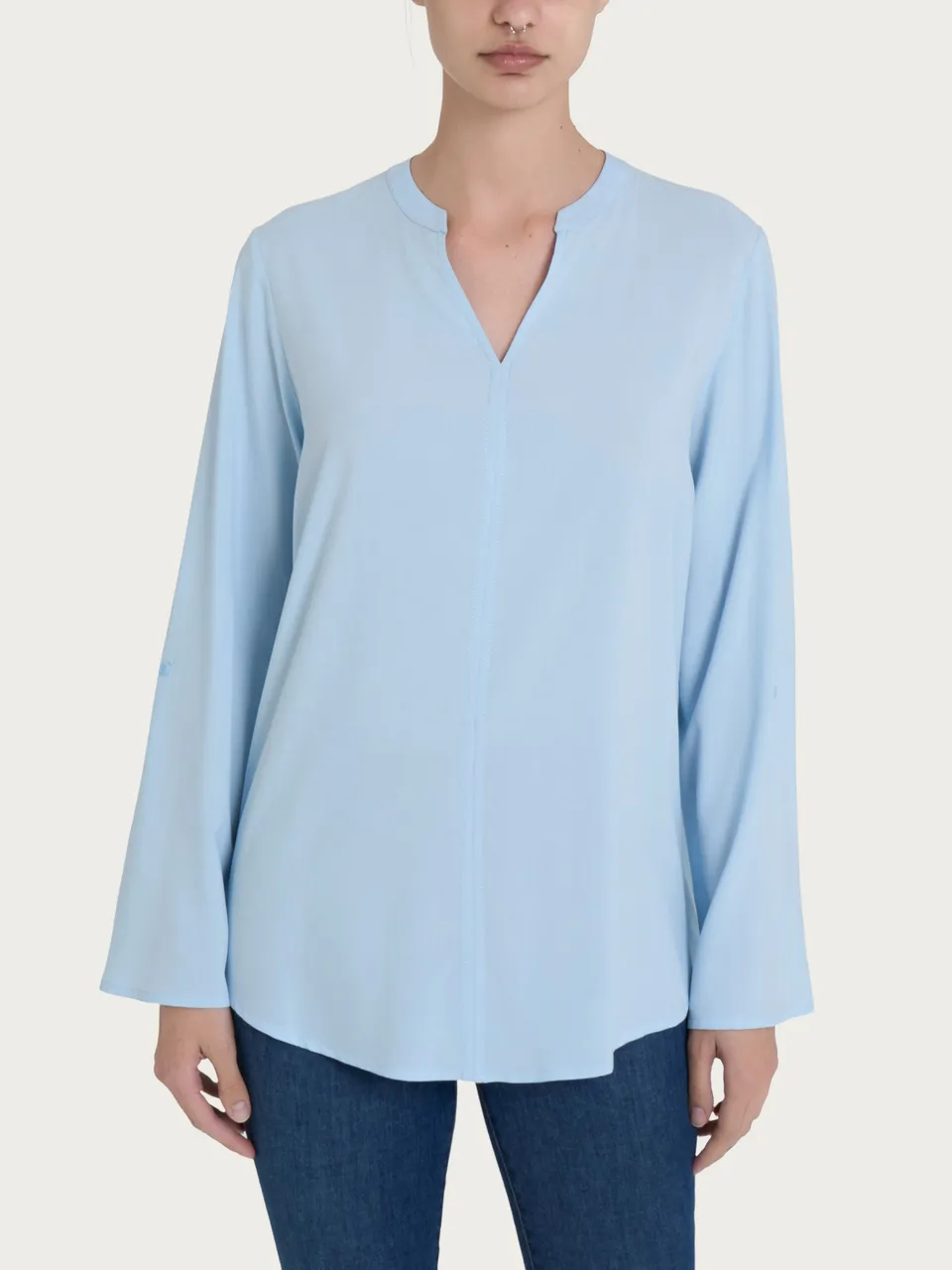 Ragno EcoSeta blusa collo coreana Skyway manica risvoltabile