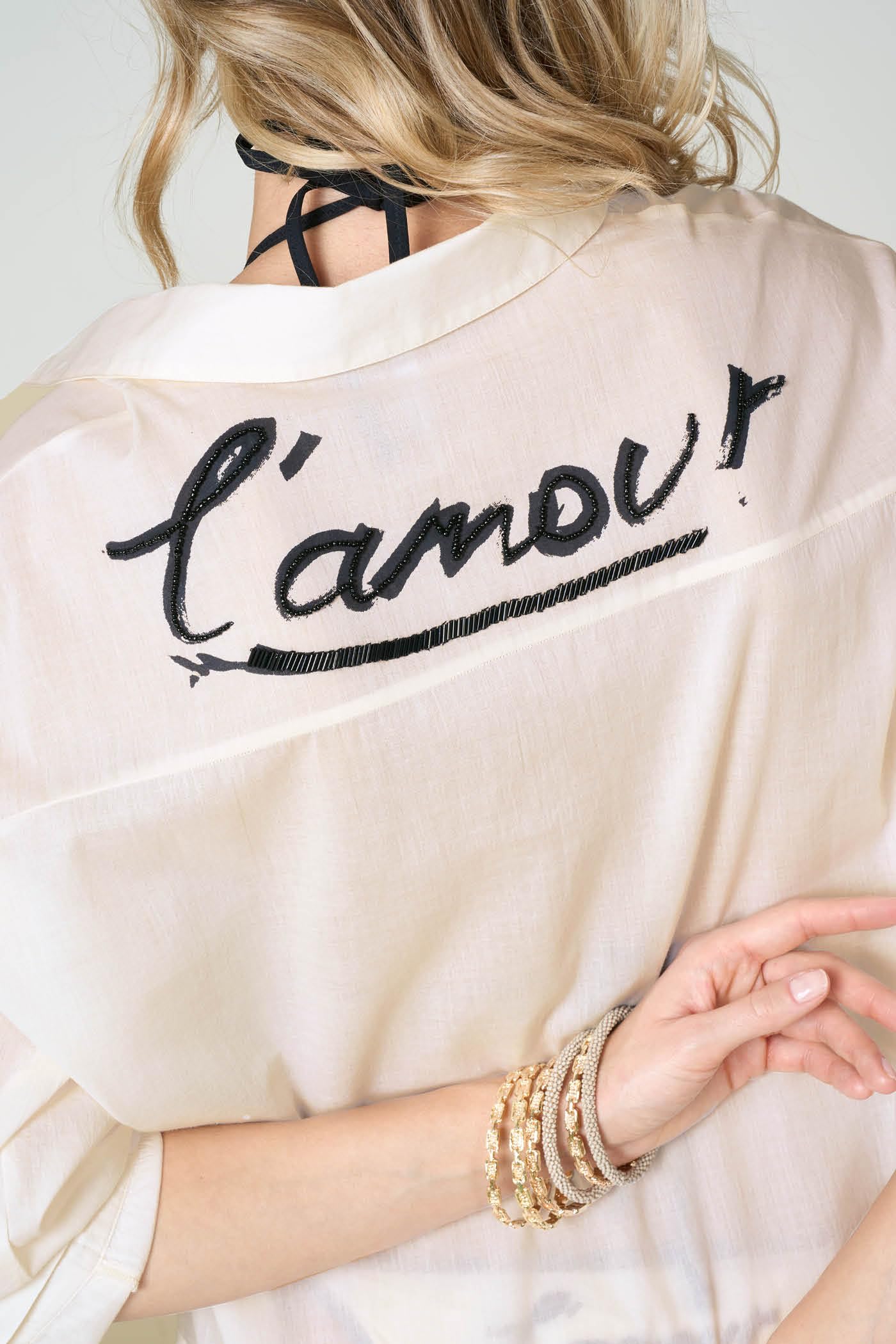 Goldenpoint Amour camicia copricostume cotone tinta unita con scritta