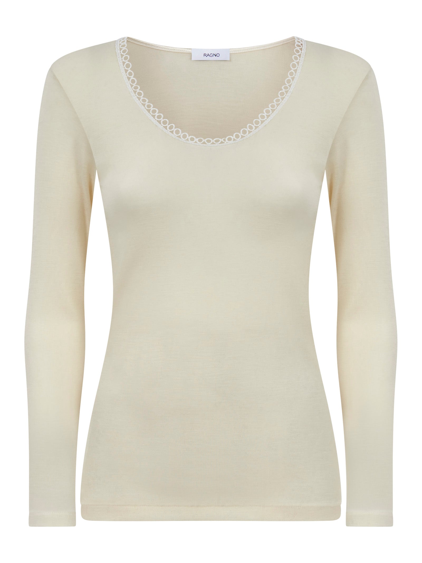 Ragno Lana Seta Maglietta Pizzo Bianco Lana