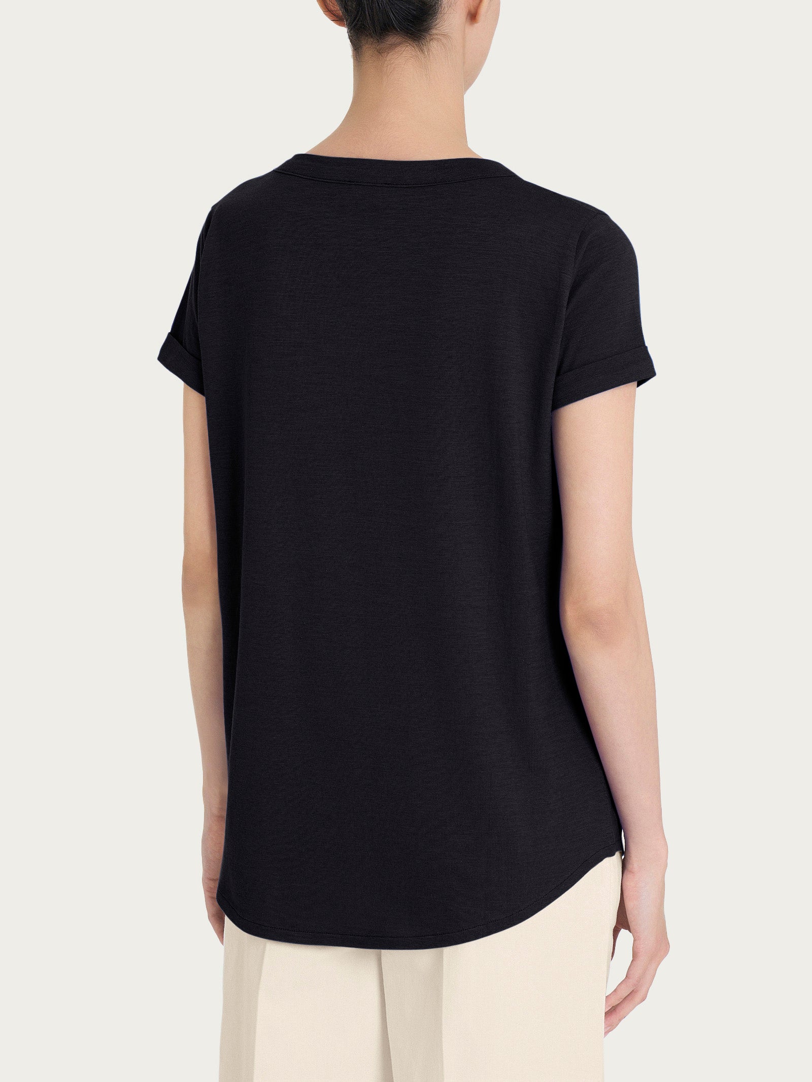 Ragno Jersey Cotone Maglietta scollo V nero donna