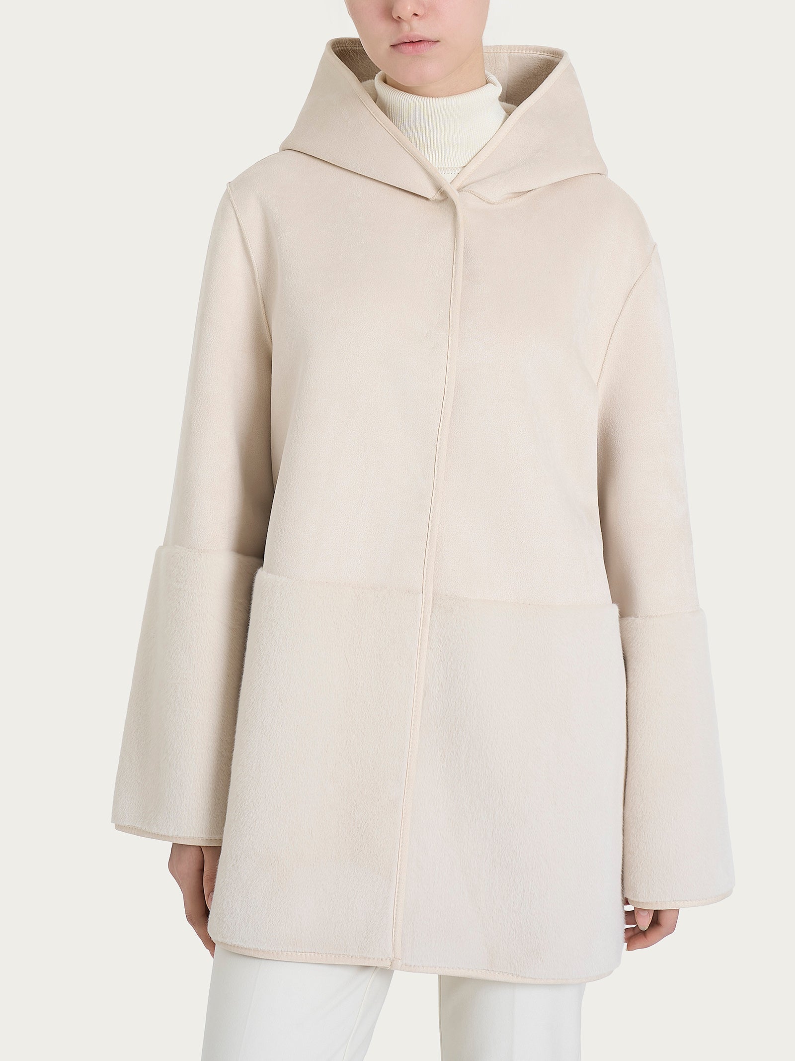 Ragno SL giacca cappuccio double-face Champignon shearling