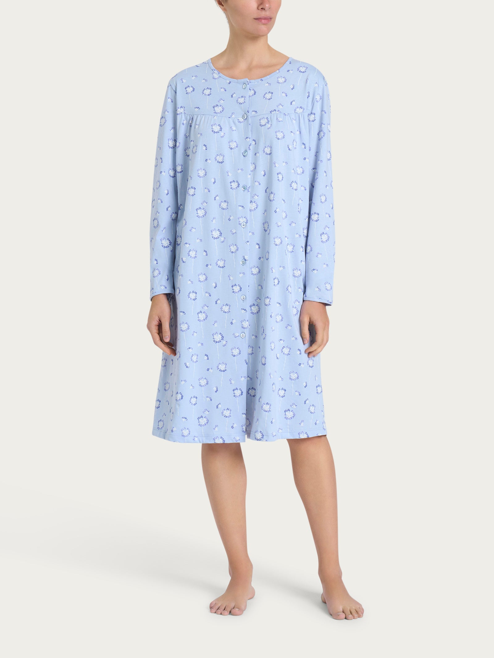 Ragno Jersey Cotone Camicia Notte Aperta Blu Soffioni
