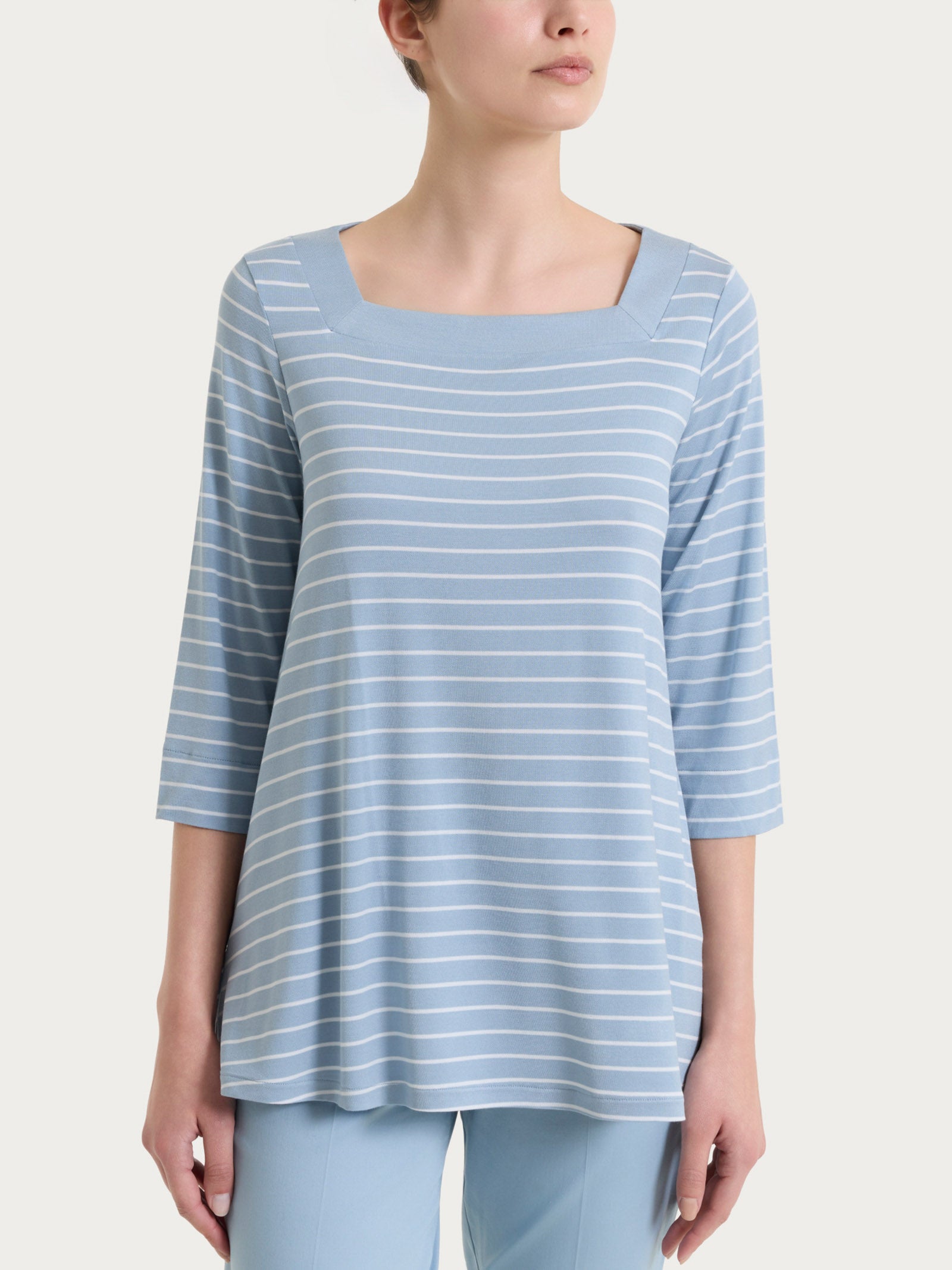 Ragno Perfetta Maglietta collo squadrato righe Dusty Blue