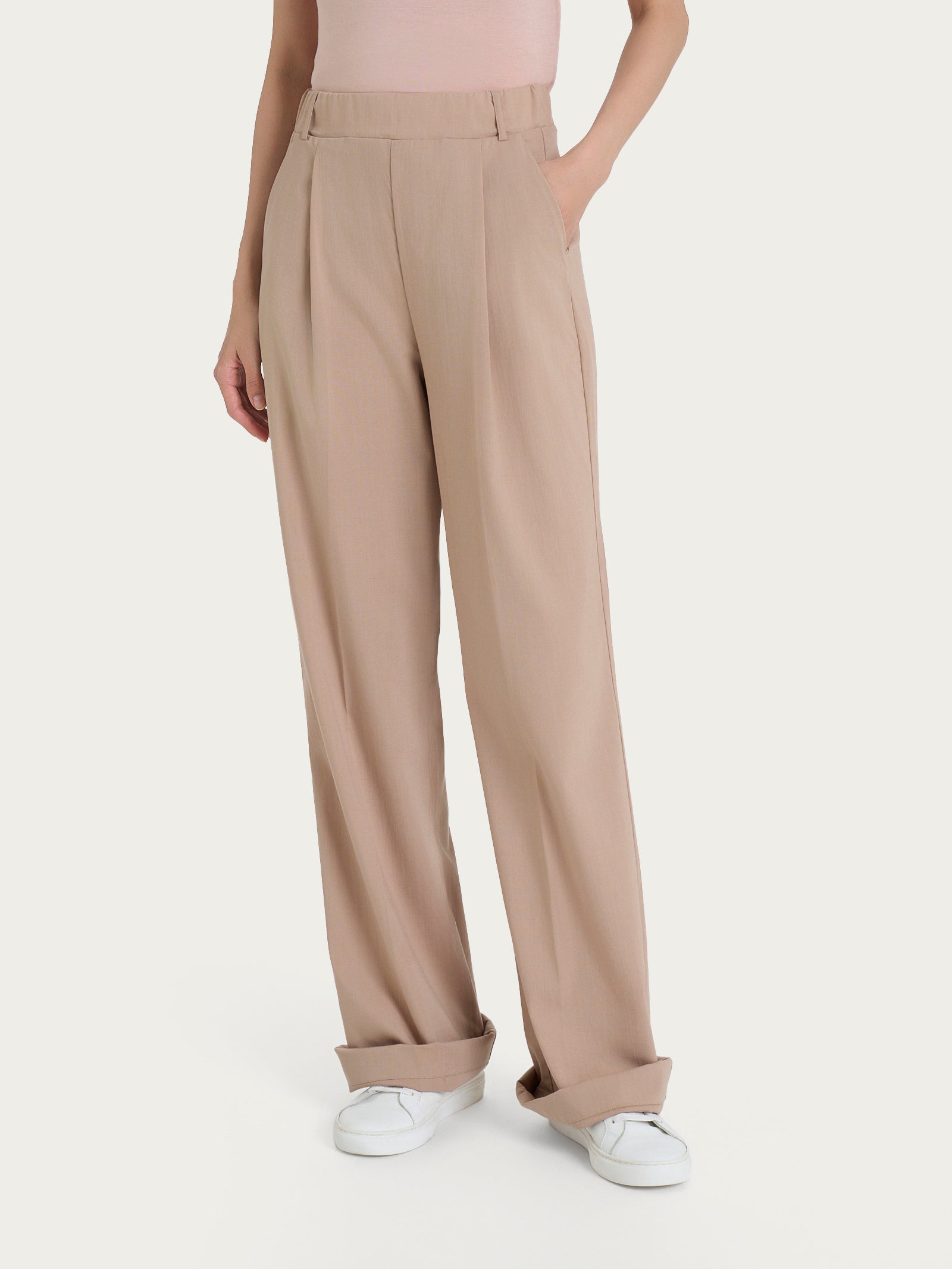 Ragno Super Natural pantalone ampio Warm Taupe tencel