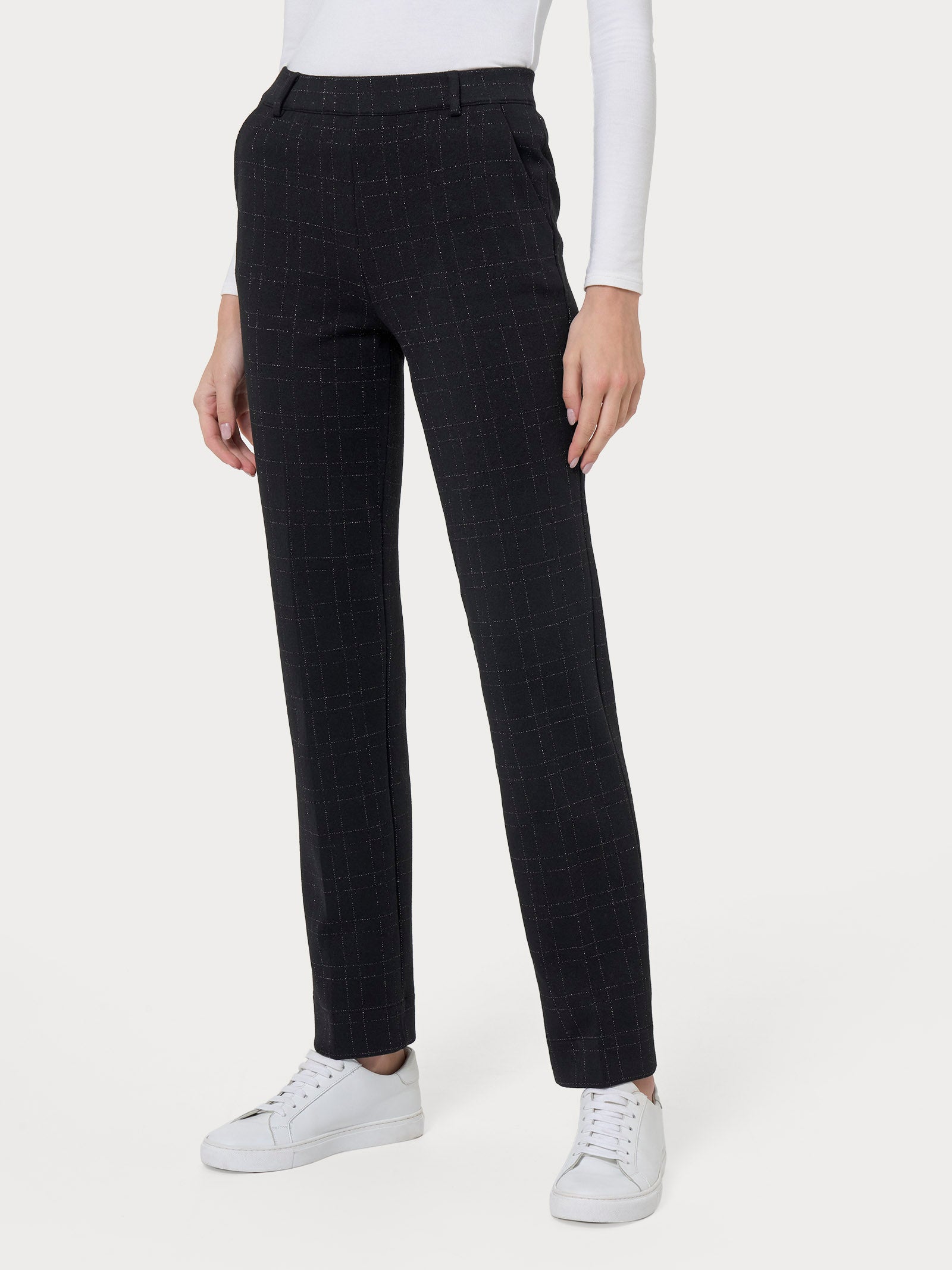 Ragno Compact pantalone dritto quadri lurex nero