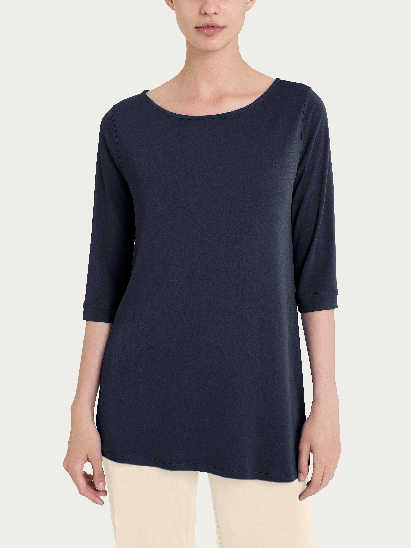 Ragno Crêpe Satin maglia bleu manica 3/4 scollo barchetta